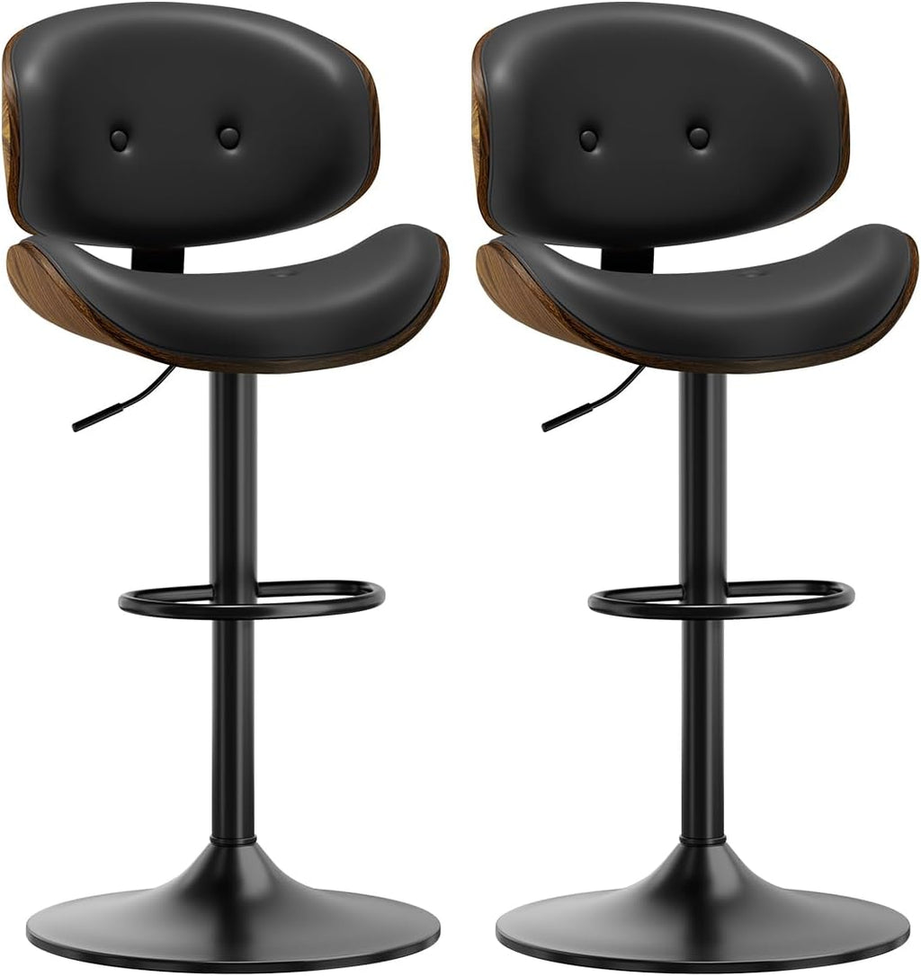 Black PU Leather Swivel Counter Bar Stools Set Of 2