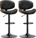 Black PU Leather Swivel Counter Bar Stools Set Of 2