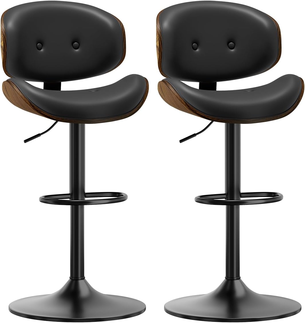 Black PU Leather Swivel Counter Bar Stools Set Of 2