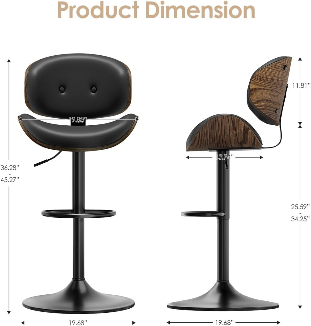 Black PU Leather Swivel Counter Bar Stools Set Of 2
