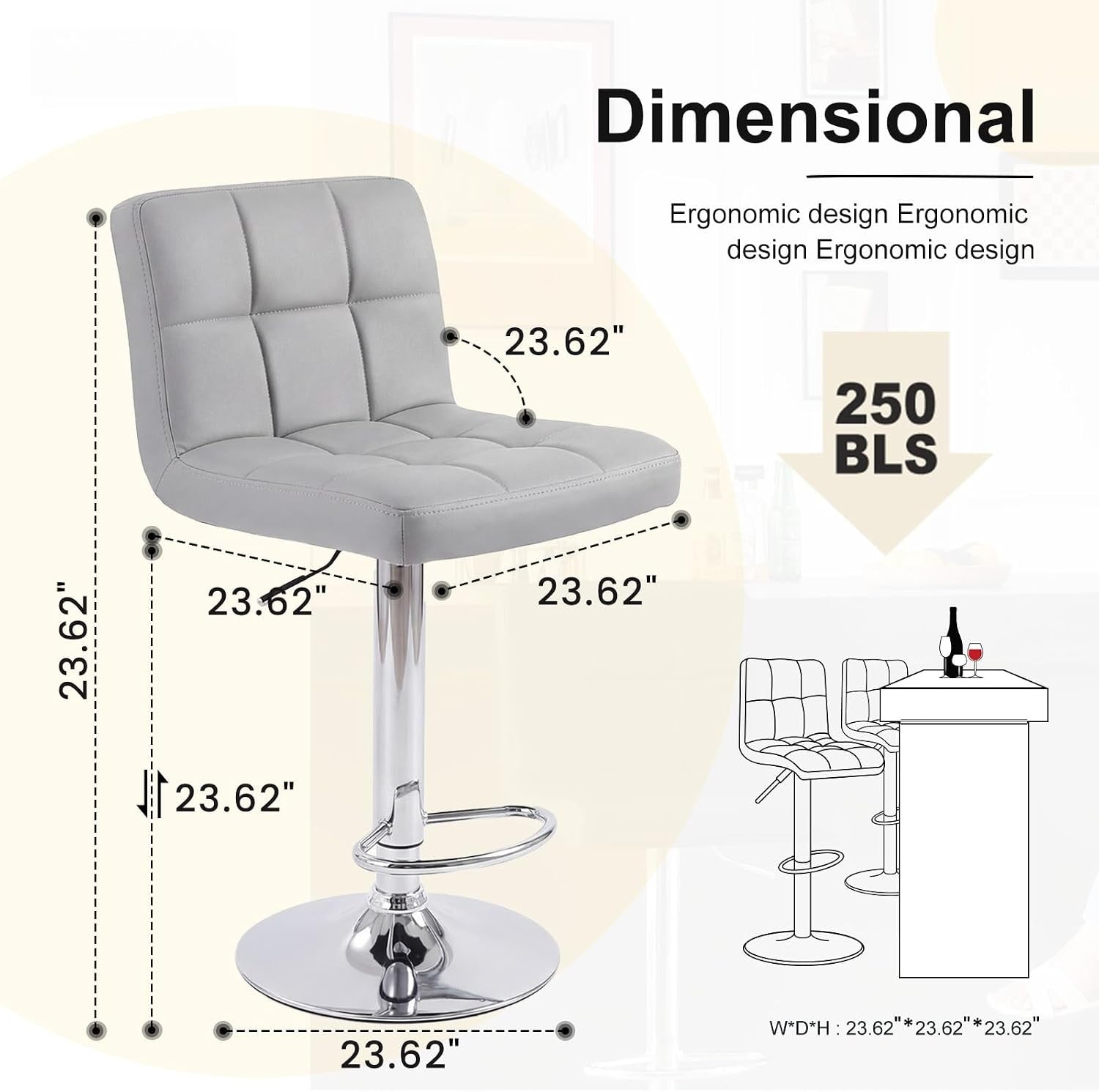 Grey 24" Counter Bar Stools Set Of 2