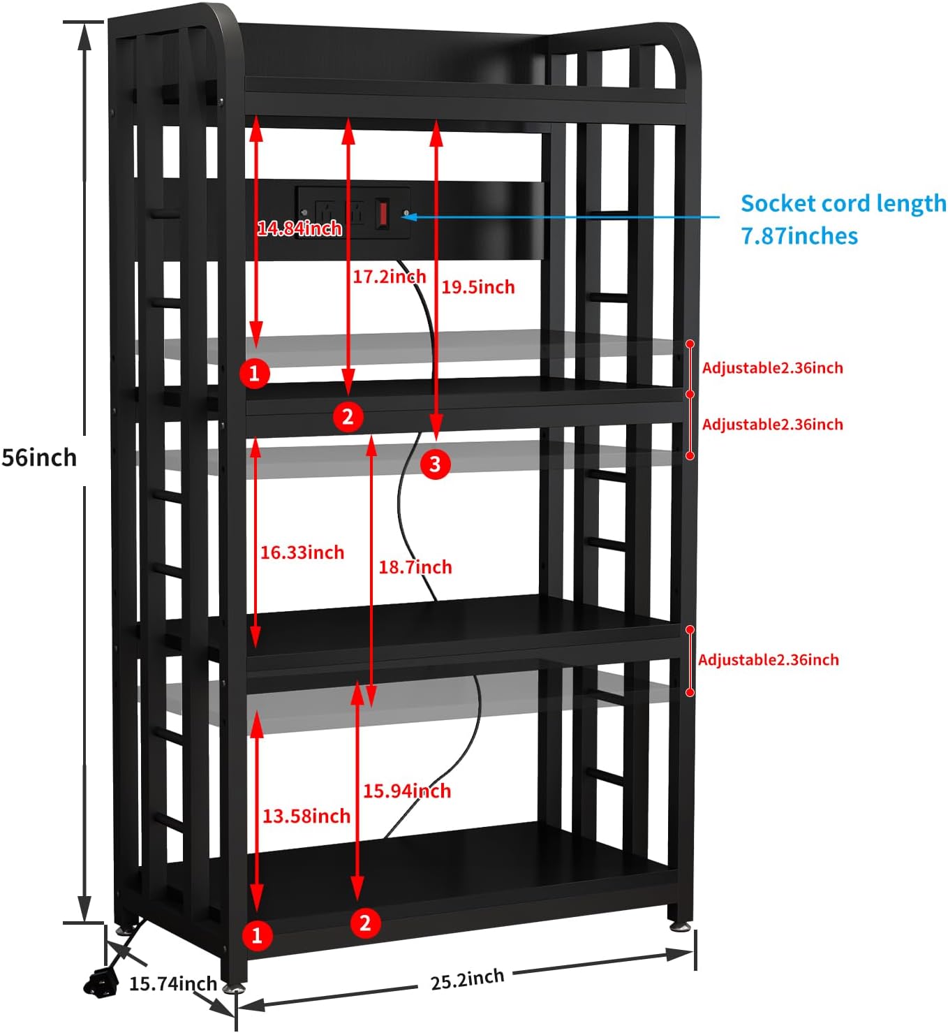 4-Tier Black Kitchen Bakers Rack