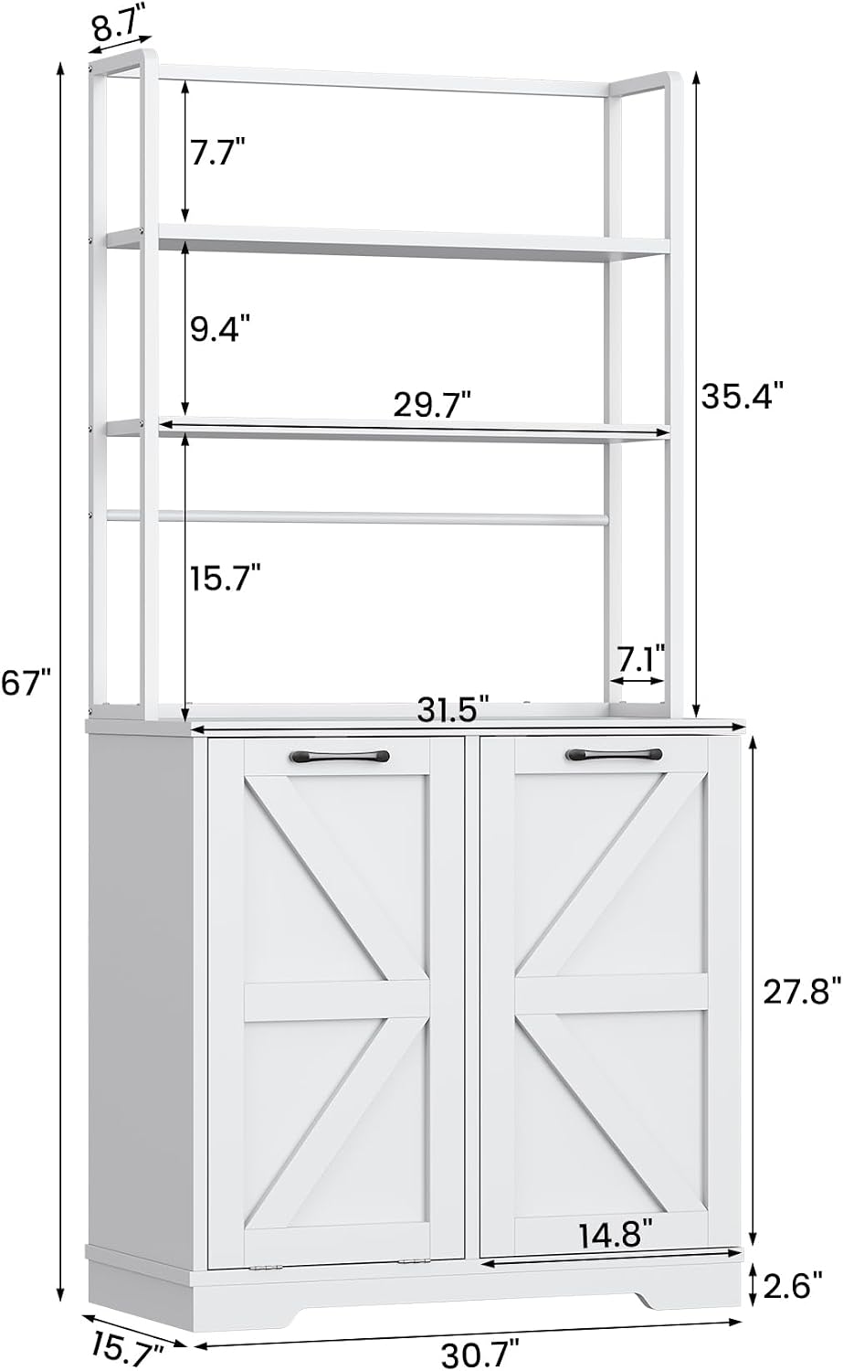 68" White Farmhouse Kitchen Bakers Rack