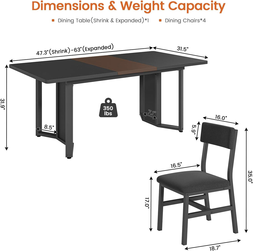 Black Extendable Dining Table Set Of 5