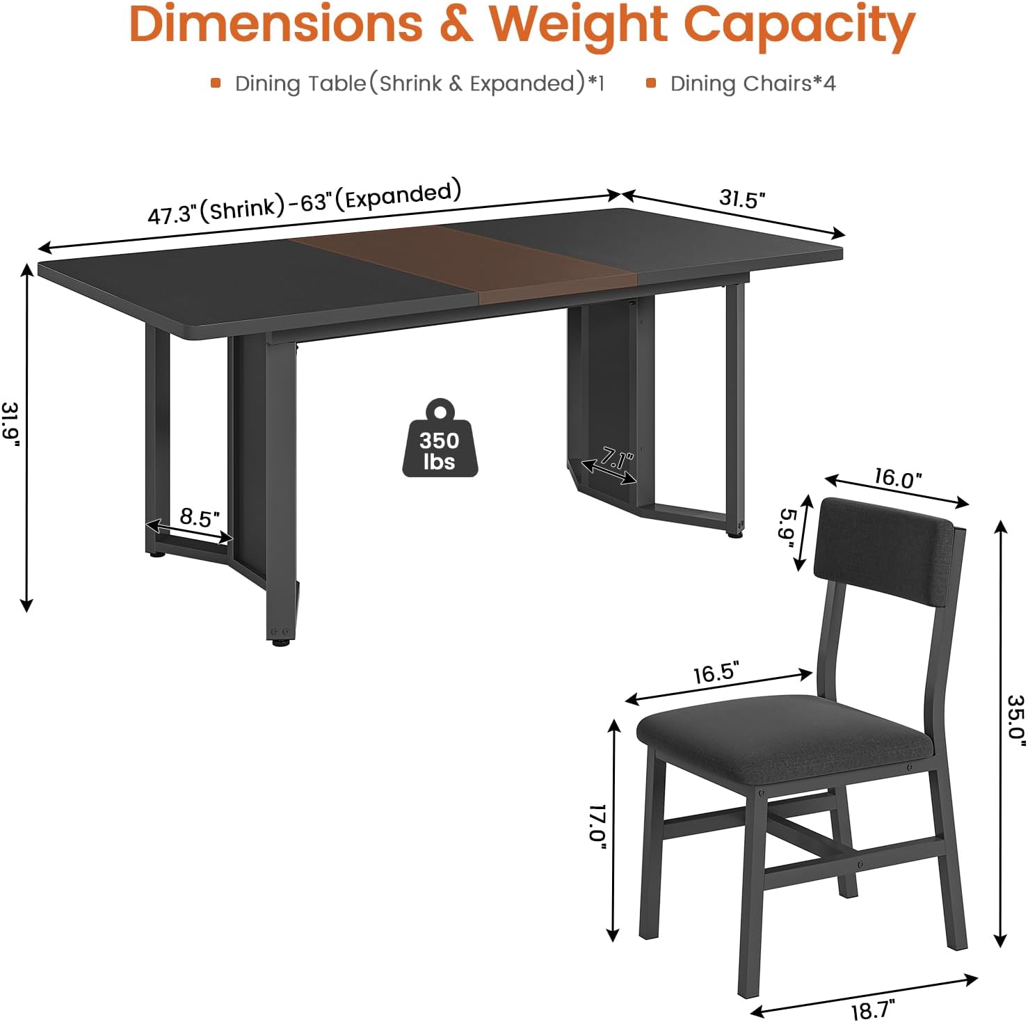 Black Extendable Dining Table Set Of 5