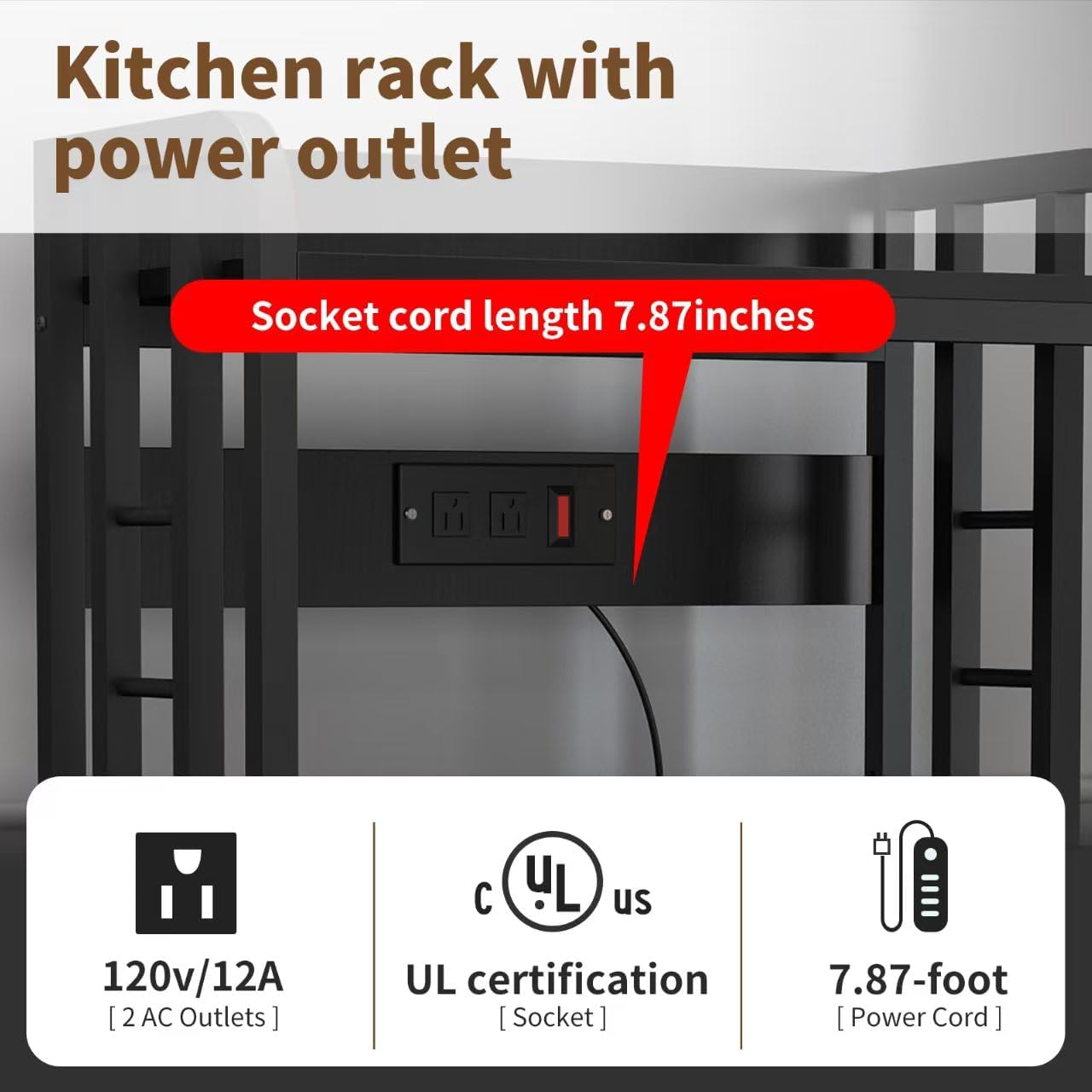 4-Tier Black Kitchen Bakers Rack
