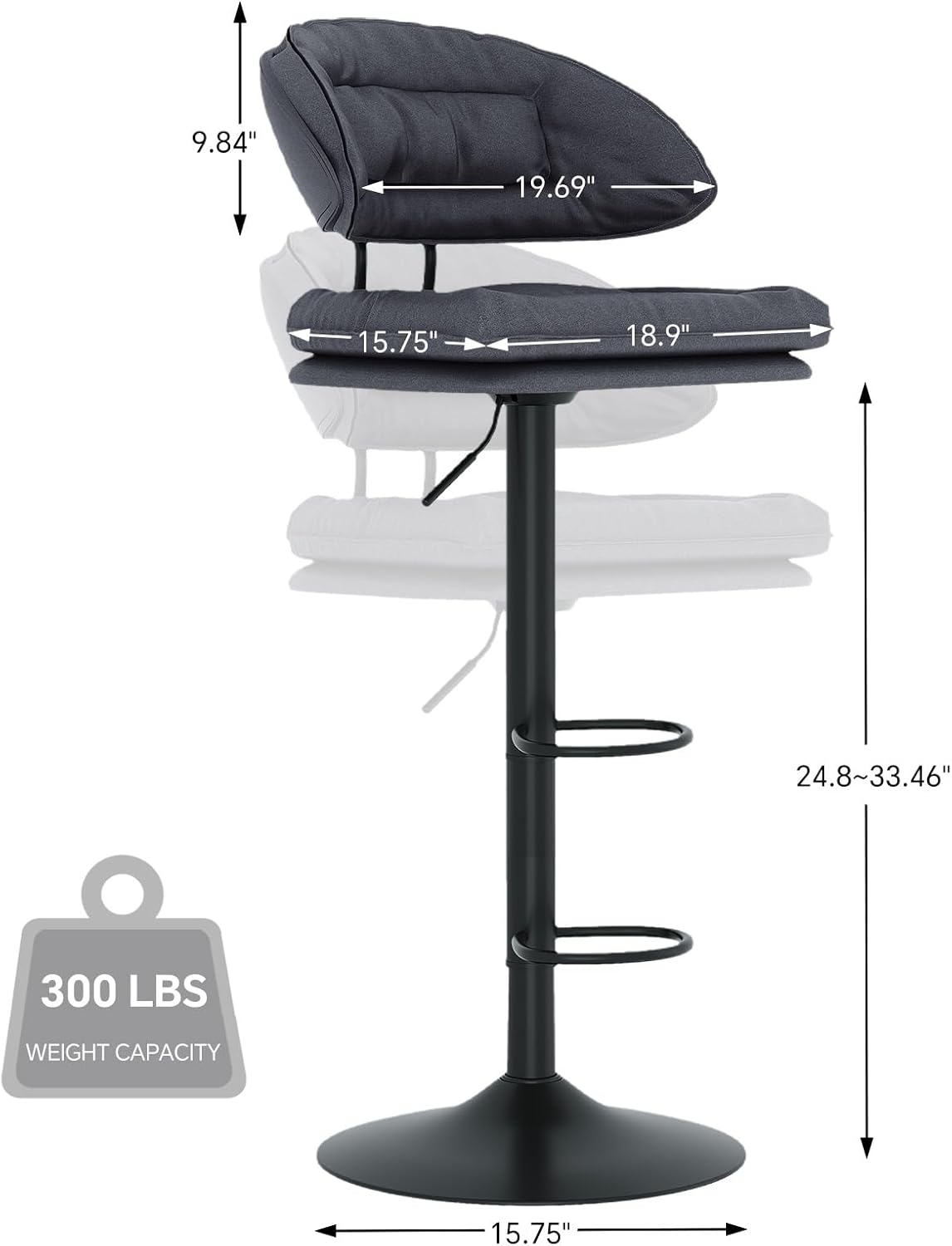 Charcoal Black Swivel Bar Stools Set Of 2