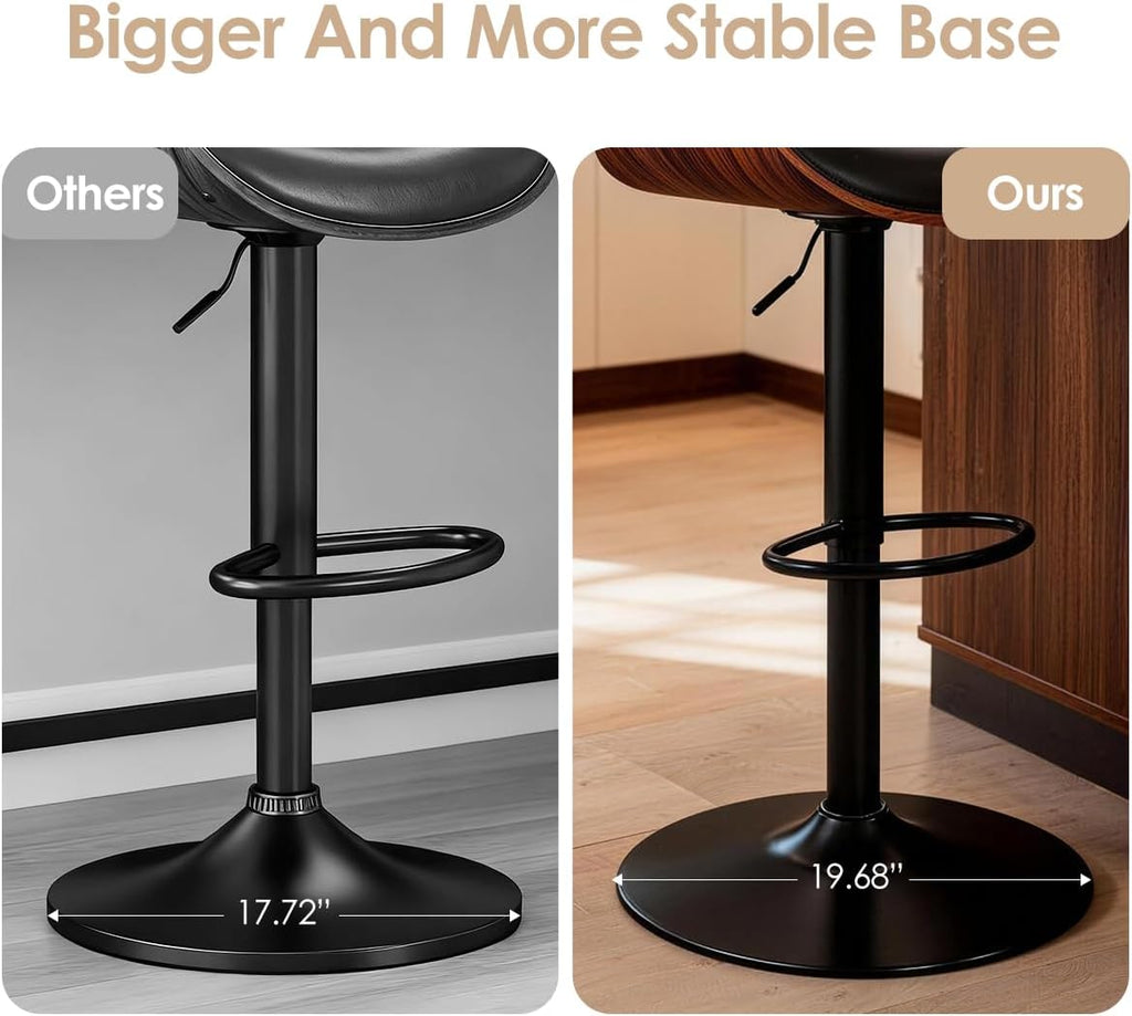 Black PU Leather Swivel Counter Bar Stools Set Of 2