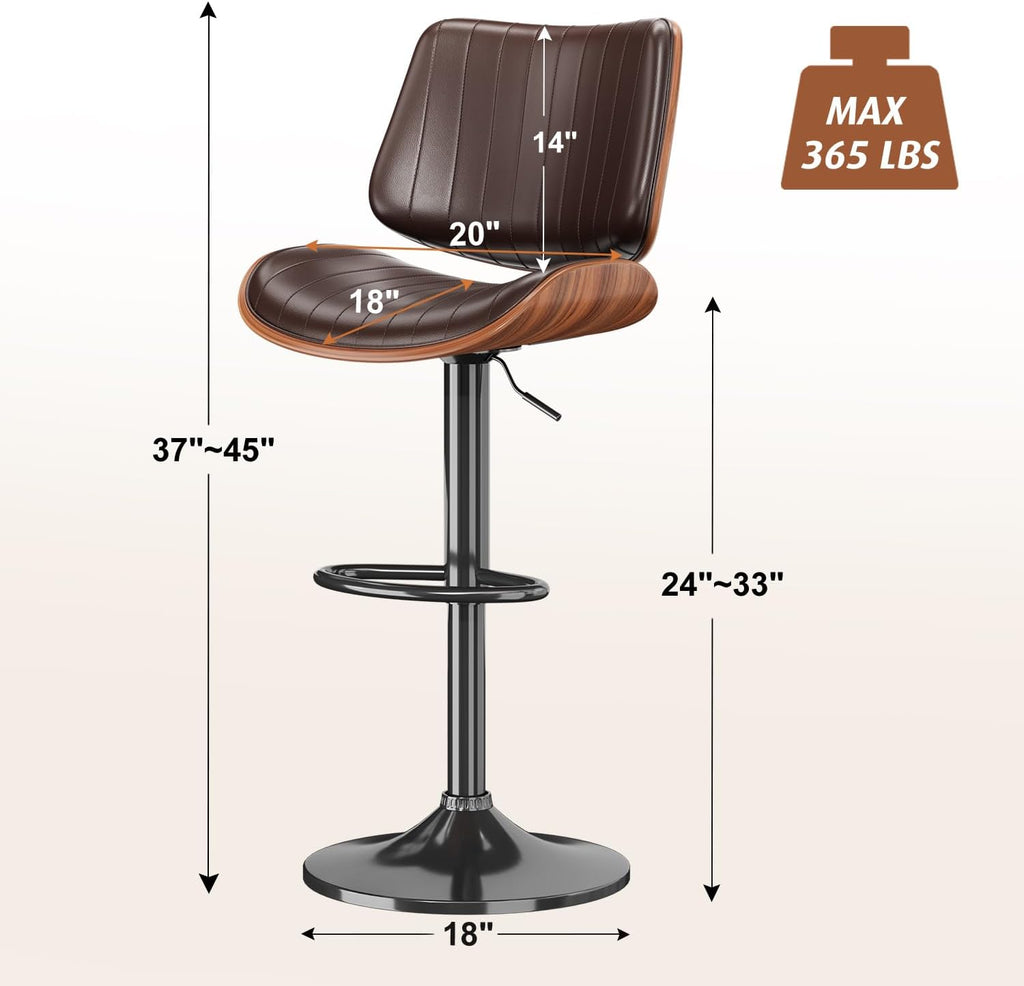 Brown Adjustable Swivel Bentwood Bar Stools Set Of 2