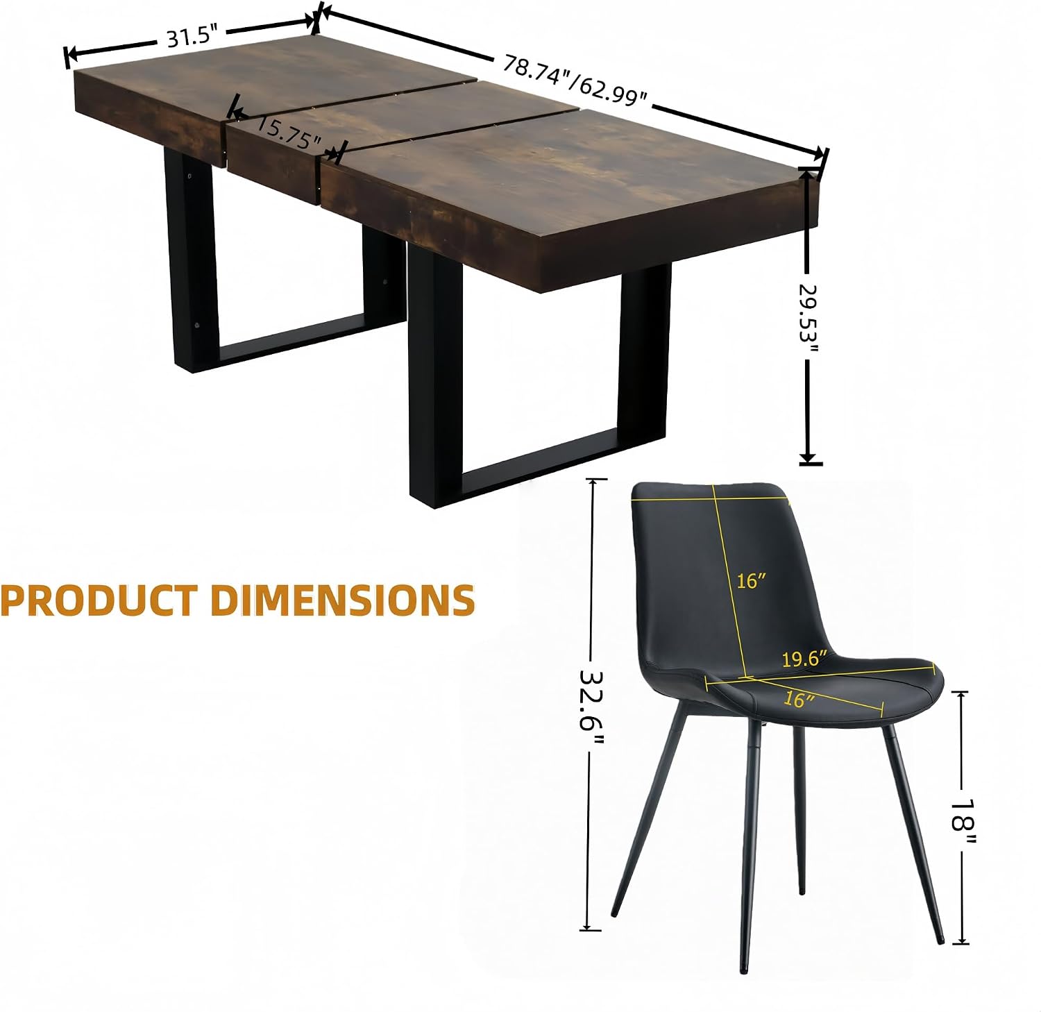 63"-79" Expandable Dining Table Set