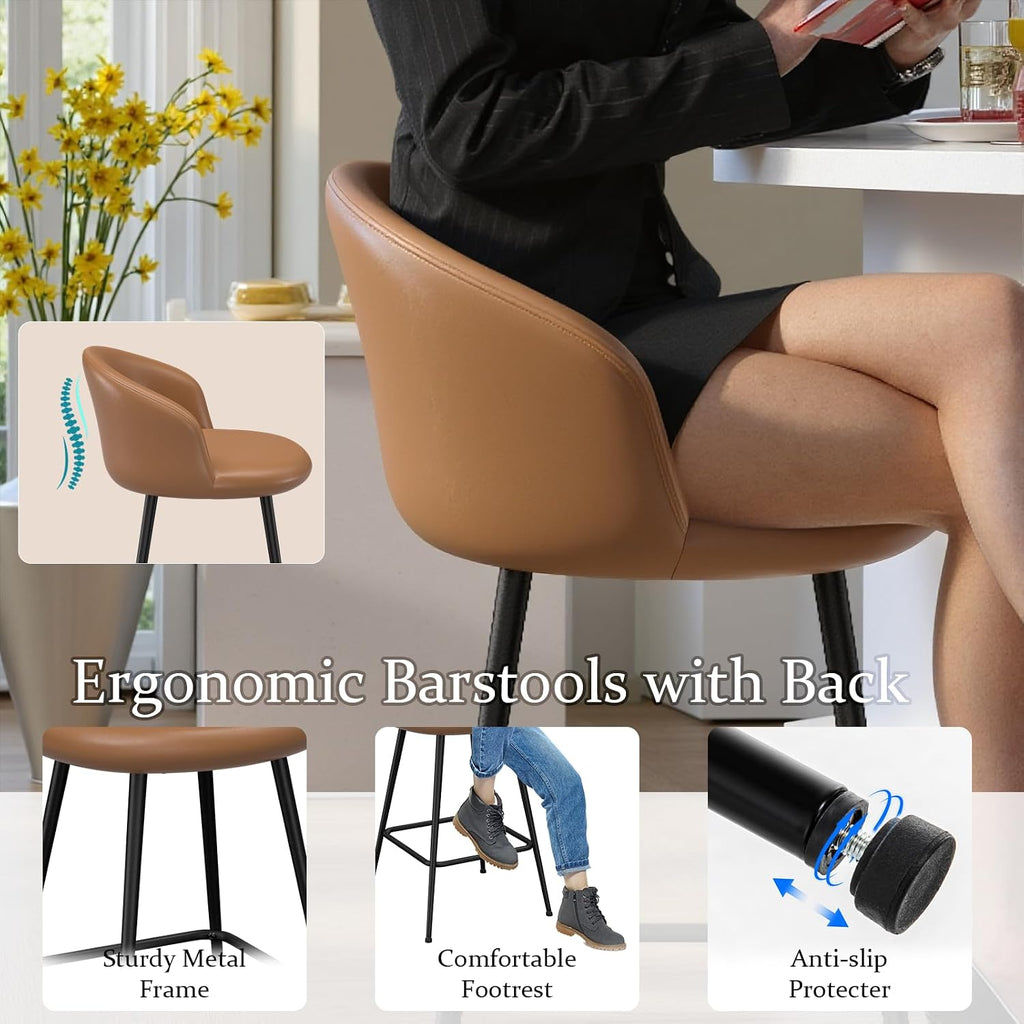 24" Brown Counter Bar Stools Set Of 4