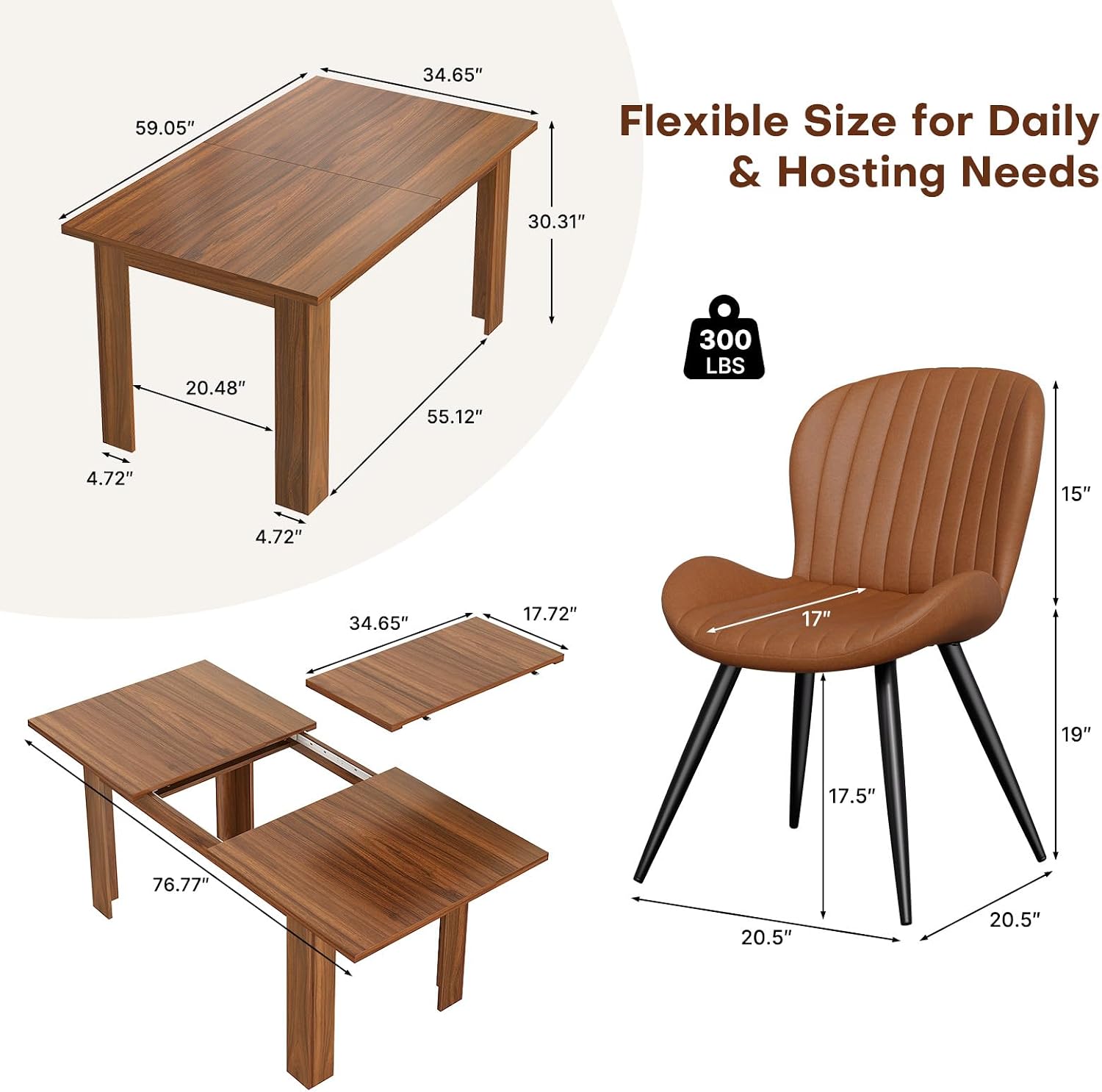 Extendable Farmhouse Dining Table Set