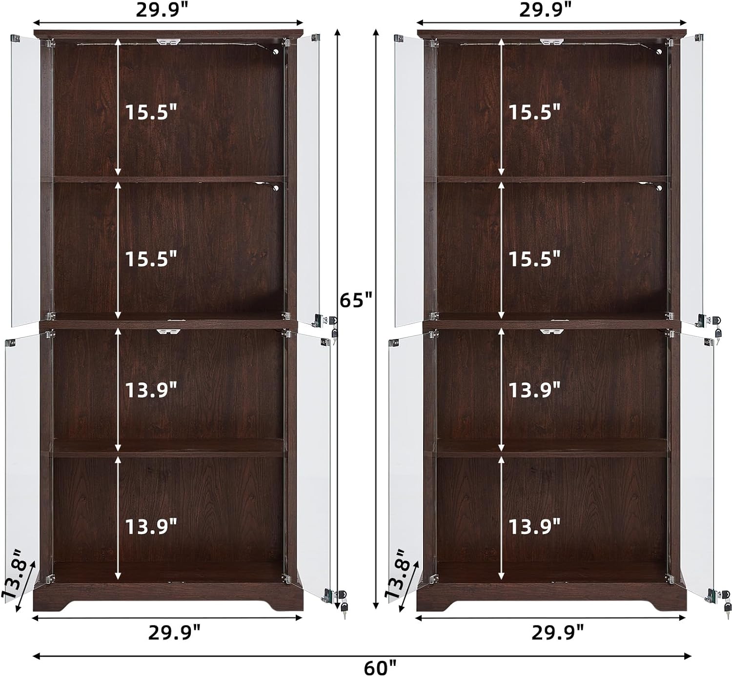 Glass Display Cabinet Set Walnut