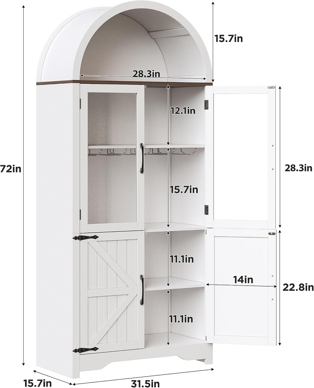 72" Arched Wine Cabinet White