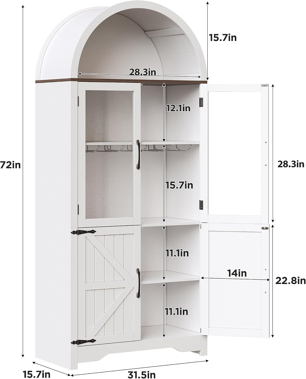72" Arched Wine Cabinet White