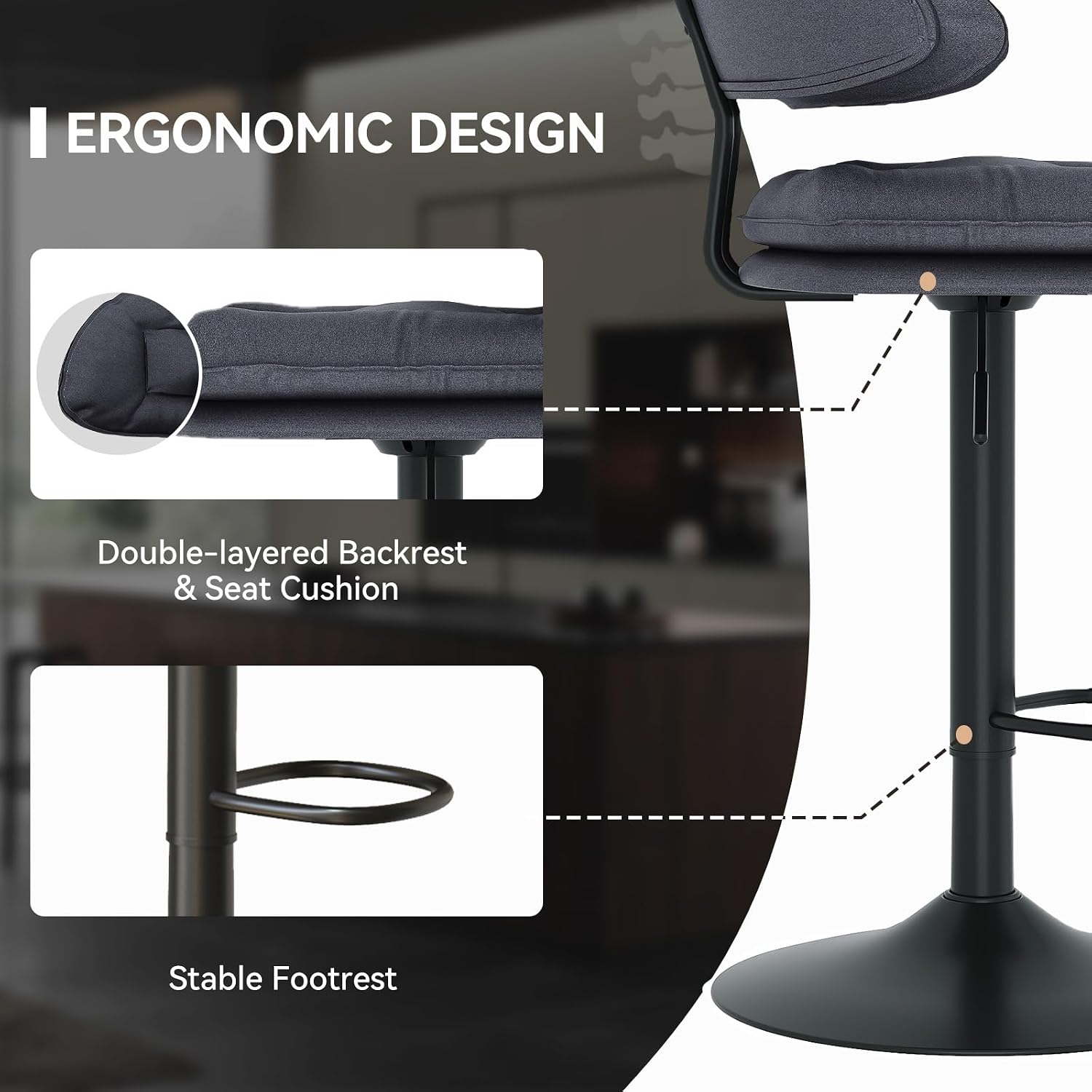 Charcoal Black Swivel Bar Stools Set Of 2