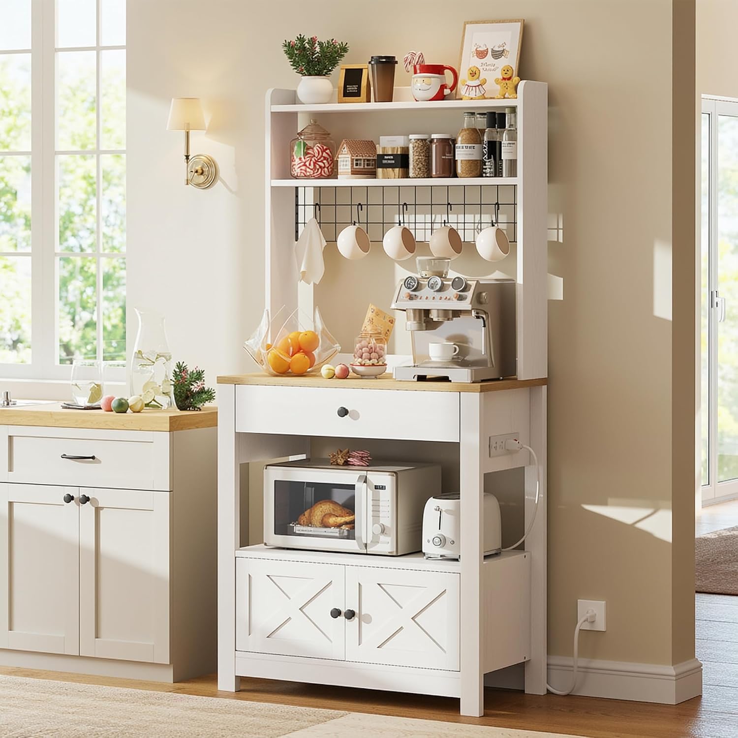 White Baker Rack With Drawer