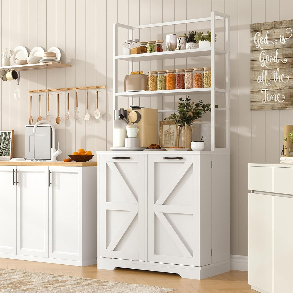 68" White Farmhouse Kitchen Bakers Rack
