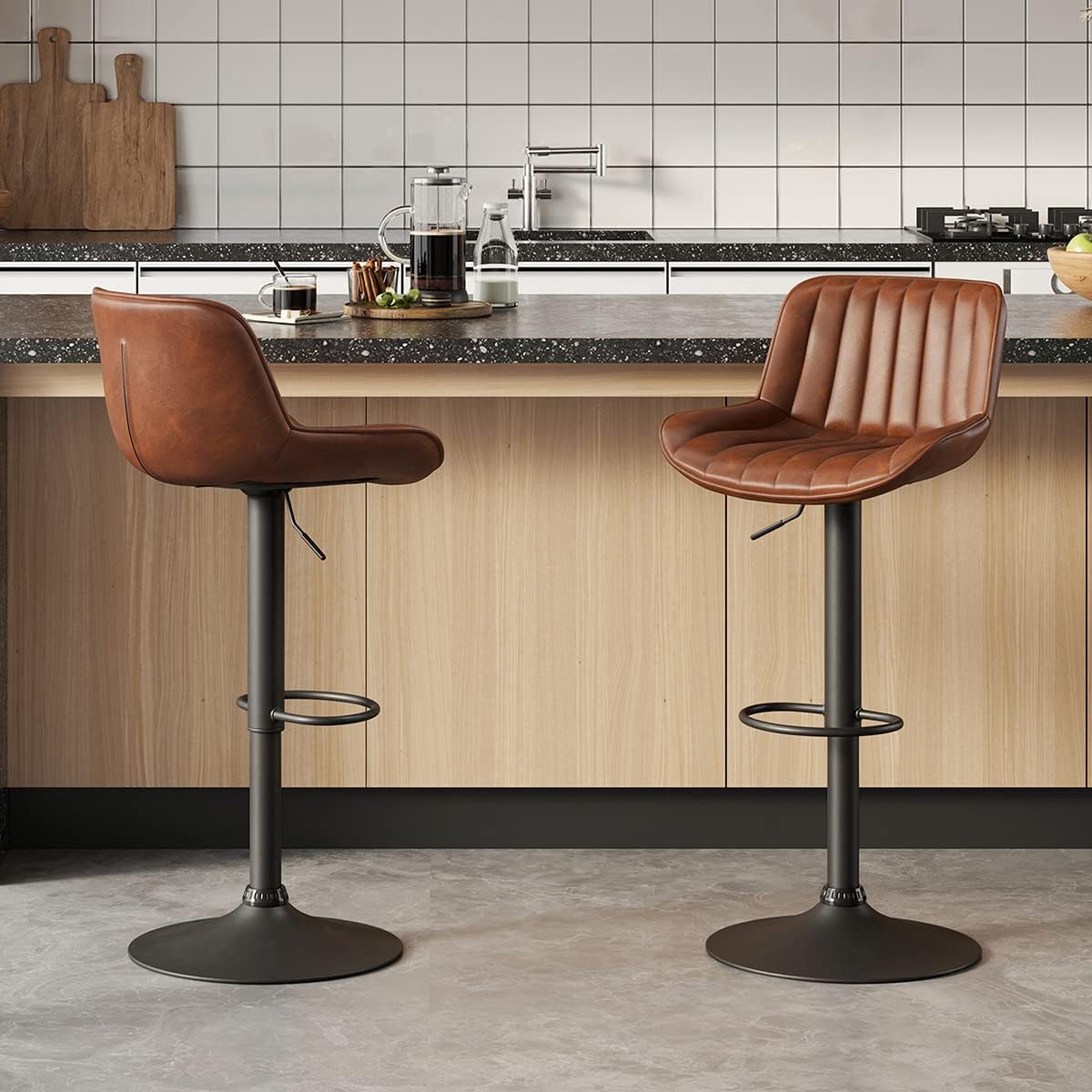 Cognac Adjustable Bar Stools Set Of 2