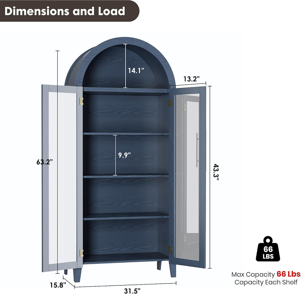 Arched Glass Door Pantry Cabinet Blue