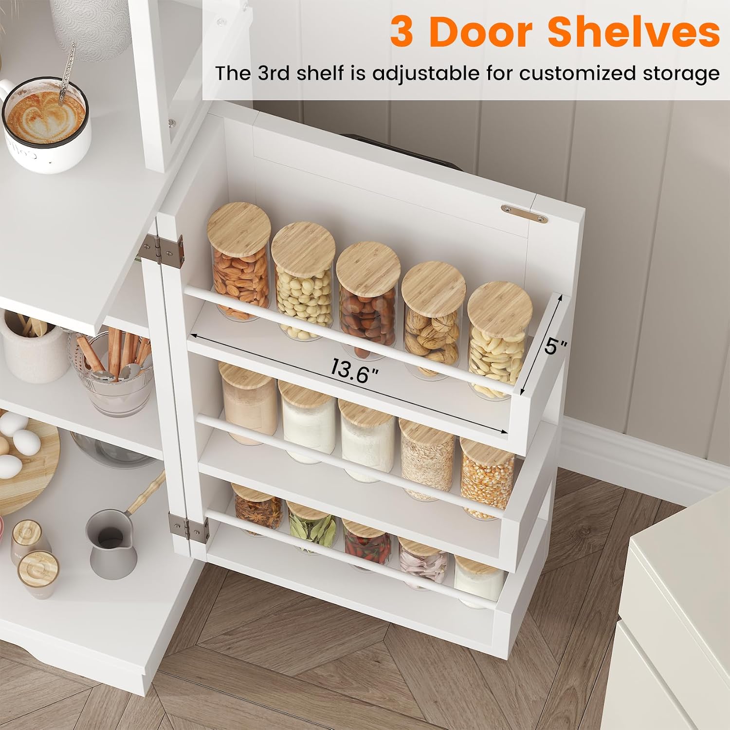 68" White Farmhouse Kitchen Bakers Rack