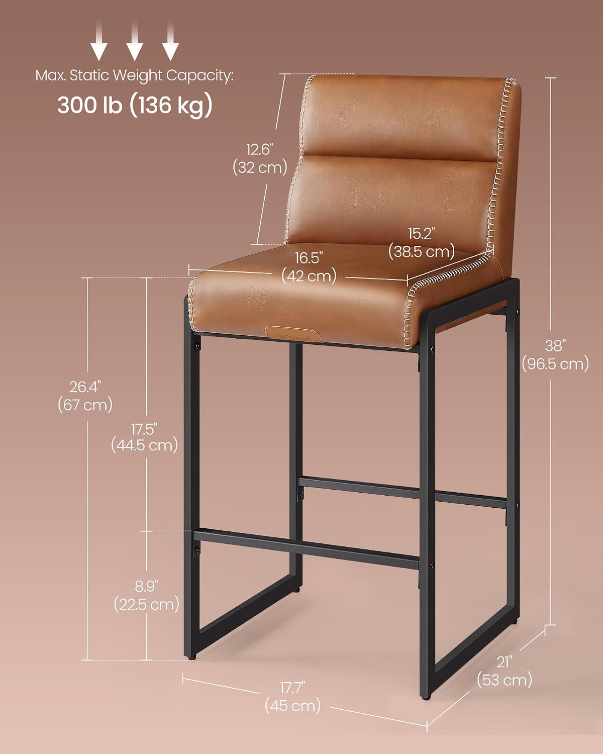 Caramel Brown Counter Bar Stools Set Of 2