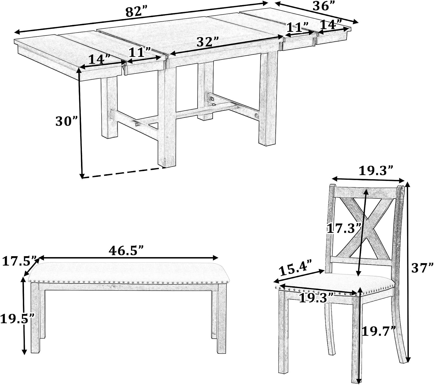 82" Natural Acacia Wood Dining Table Set Of 6