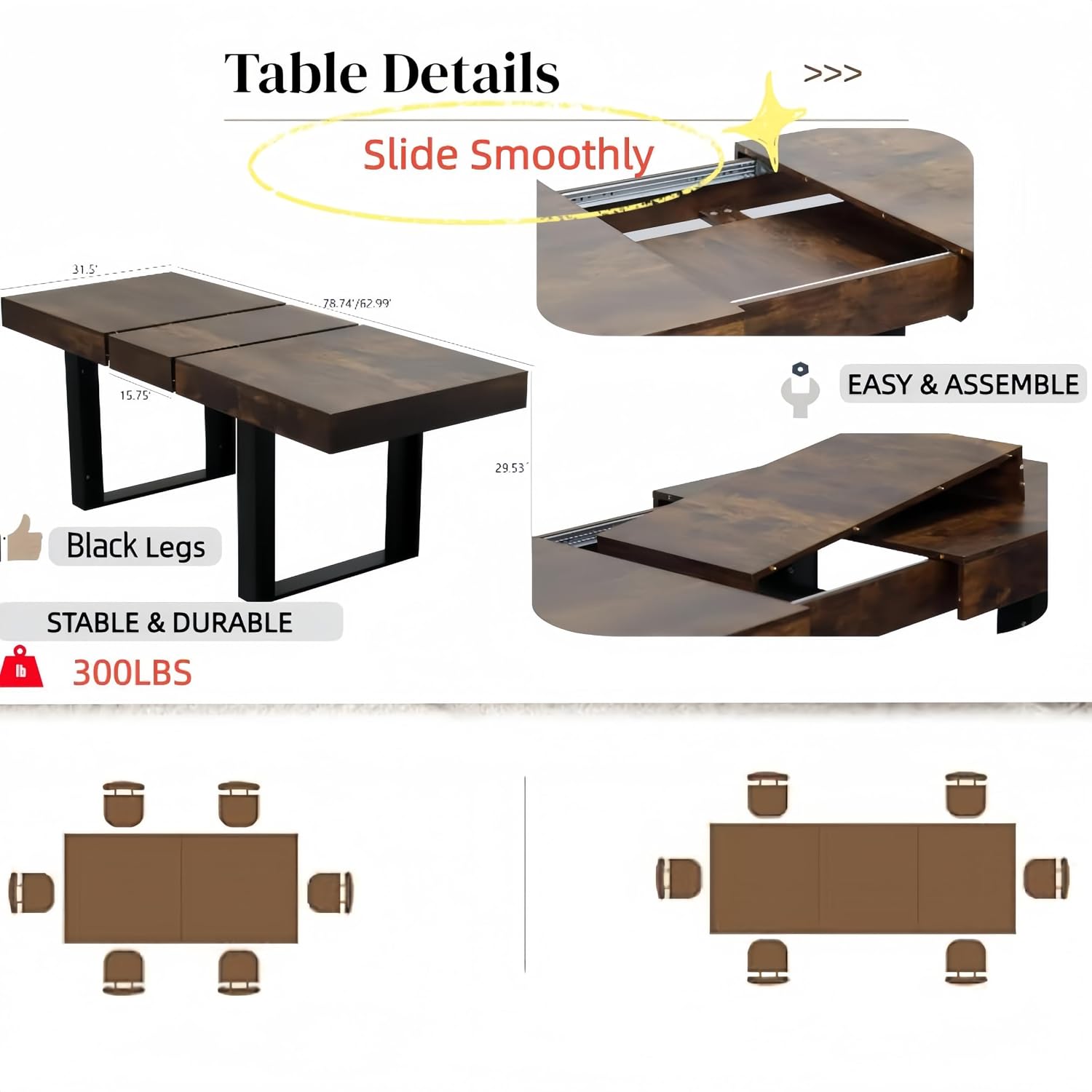63"-79" Expandable Dining Table Set