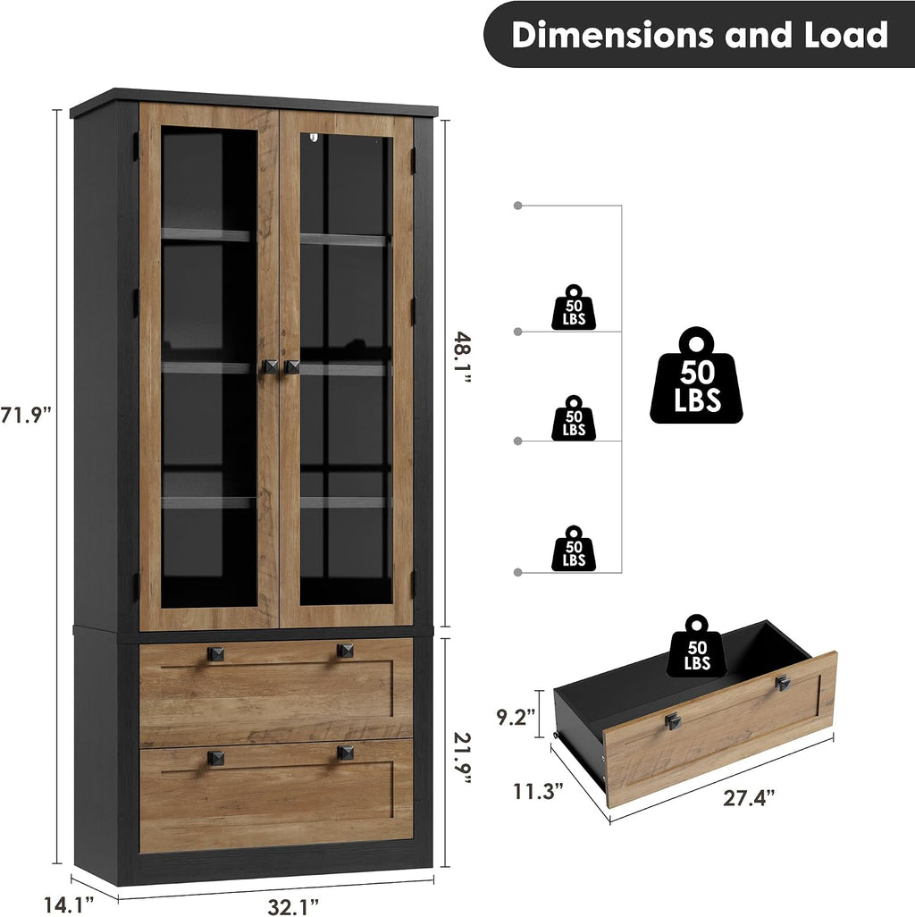71" Kitchen Pantry Storage Cabinet Black Brown