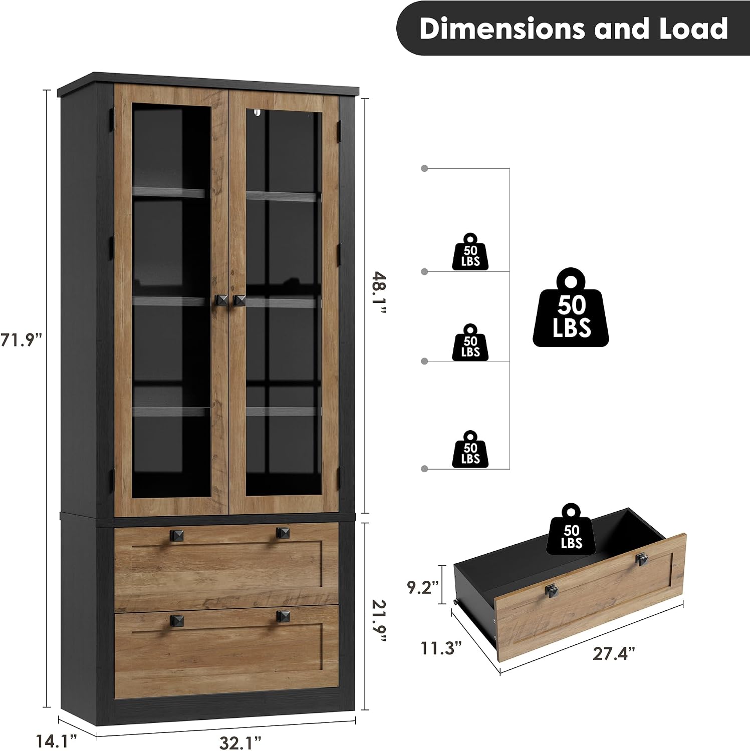 71" Kitchen Pantry Storage Cabinet Black Brown