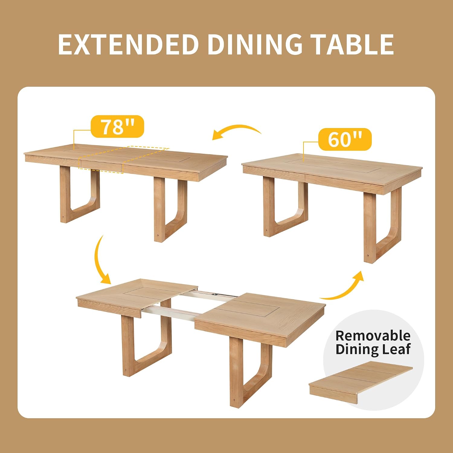 Natural Beige Wood Dining Table Set Of 7