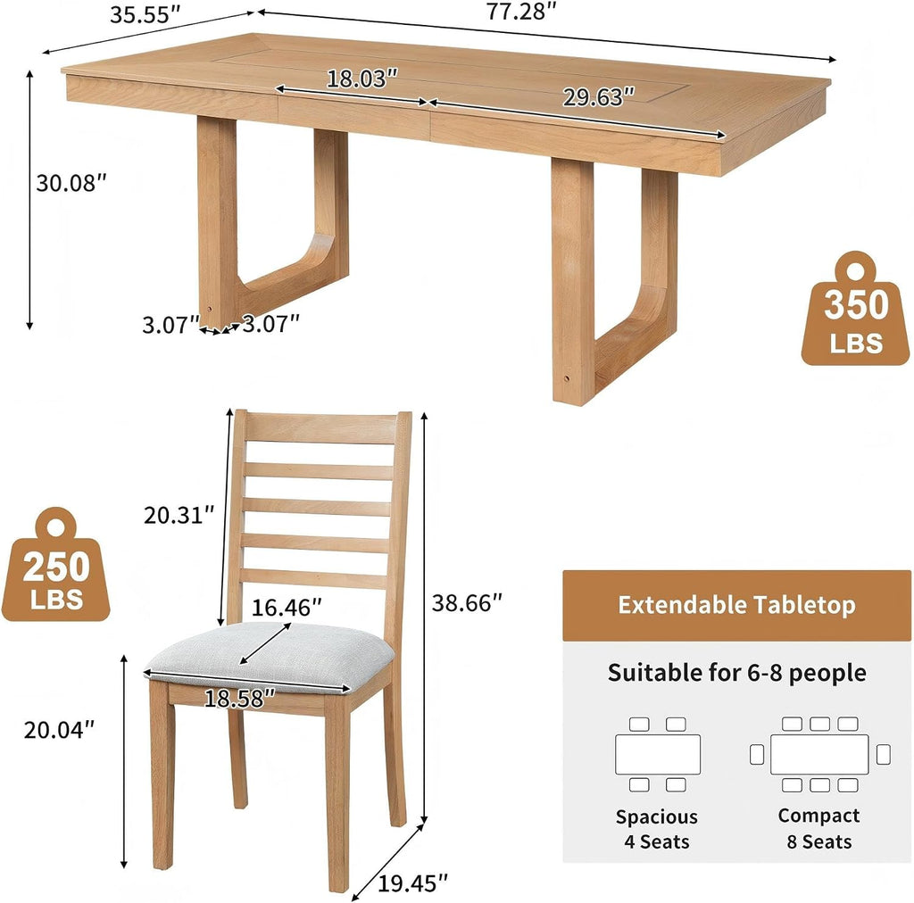 Natural Beige Wood Dining Table Set Of 7
