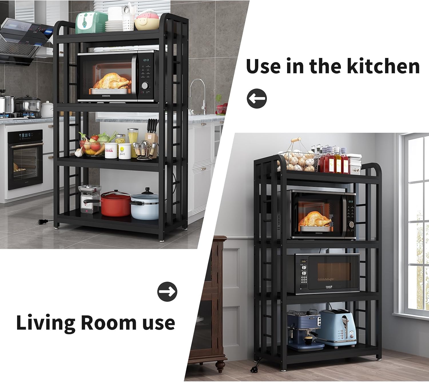4-Tier Black Kitchen Bakers Rack