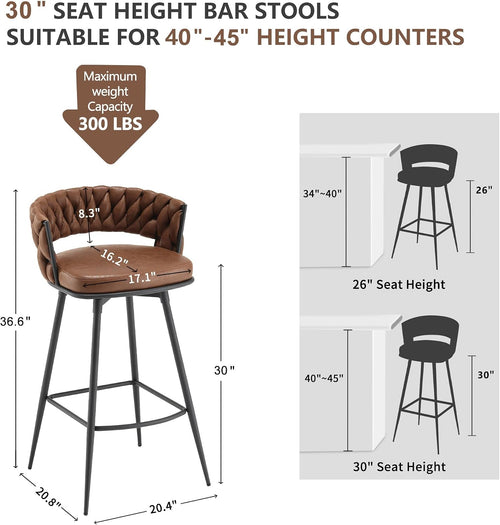 30" Woven Back Suede Swivel Bar Stools Set Of 3