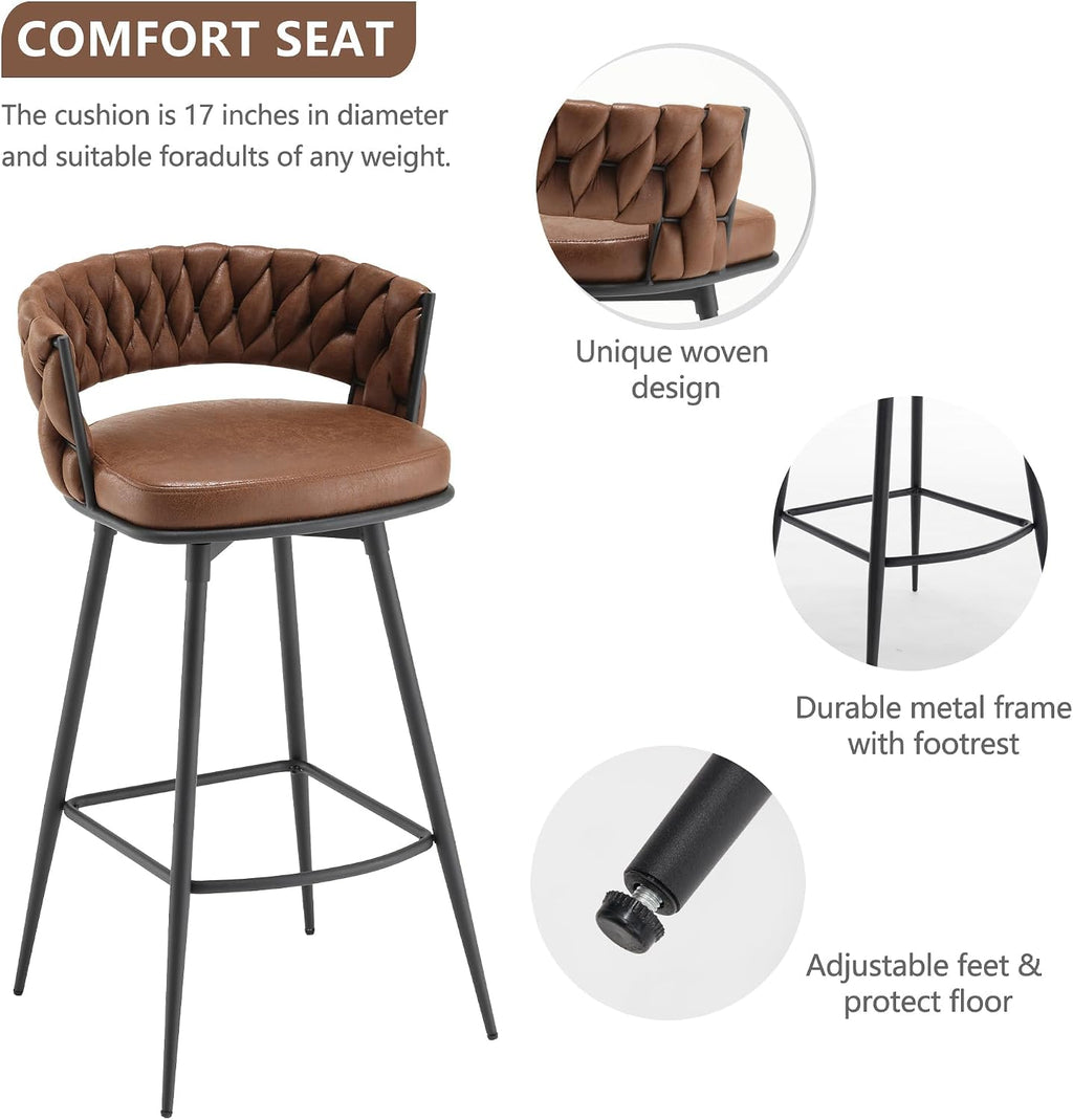 30" Woven Back Suede Swivel Bar Stools Set Of 3