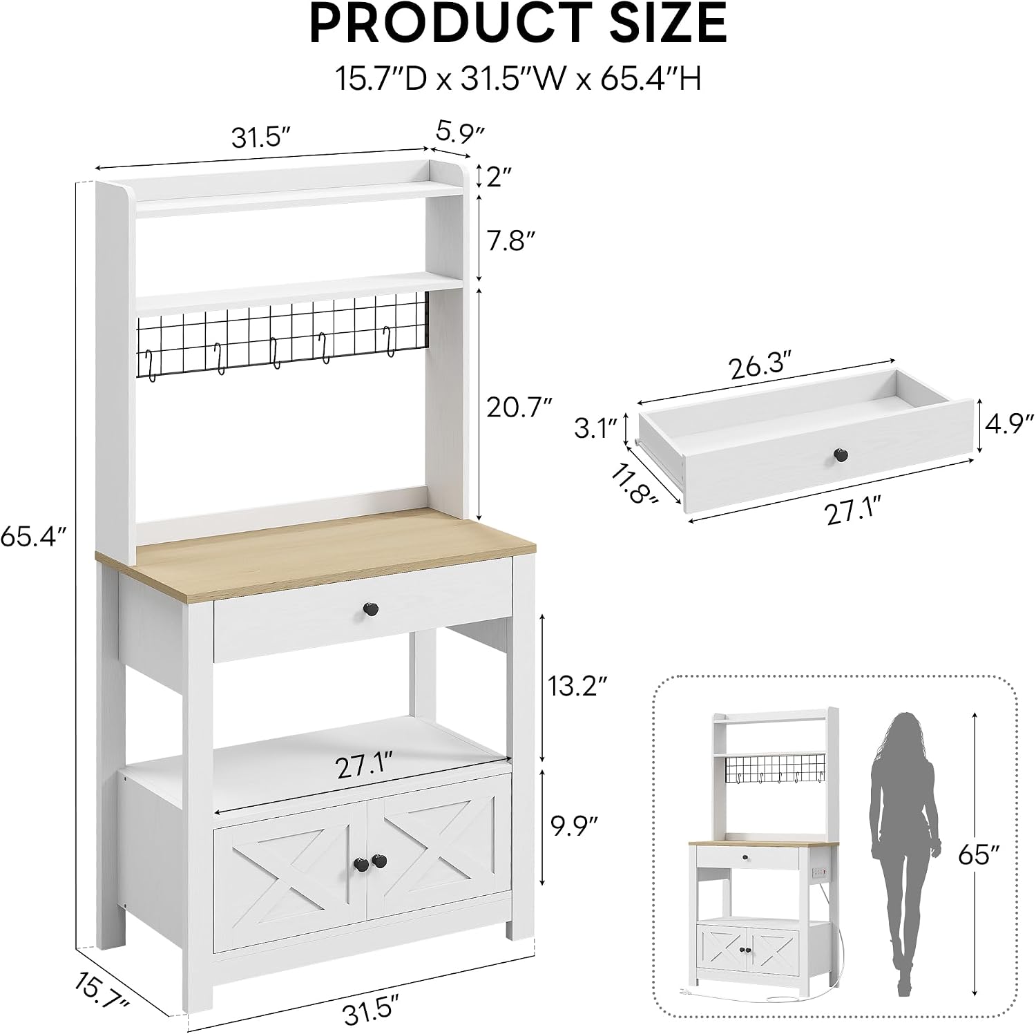 White Baker Rack With Drawer