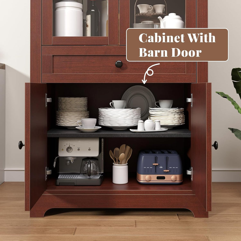 71" Arched Glass Door Storage Cabinet Brown