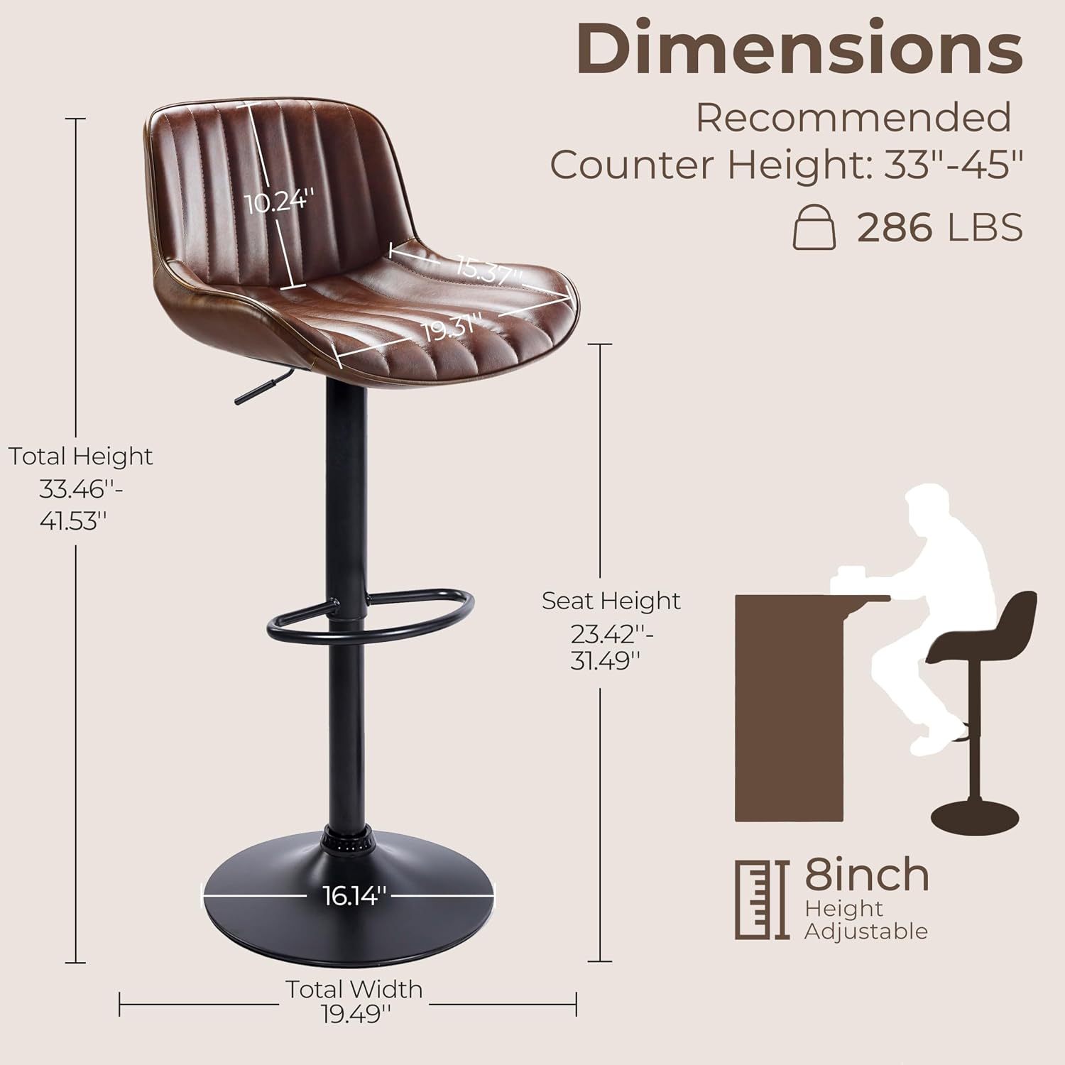Cognac Adjustable Bar Stools Set Of 2