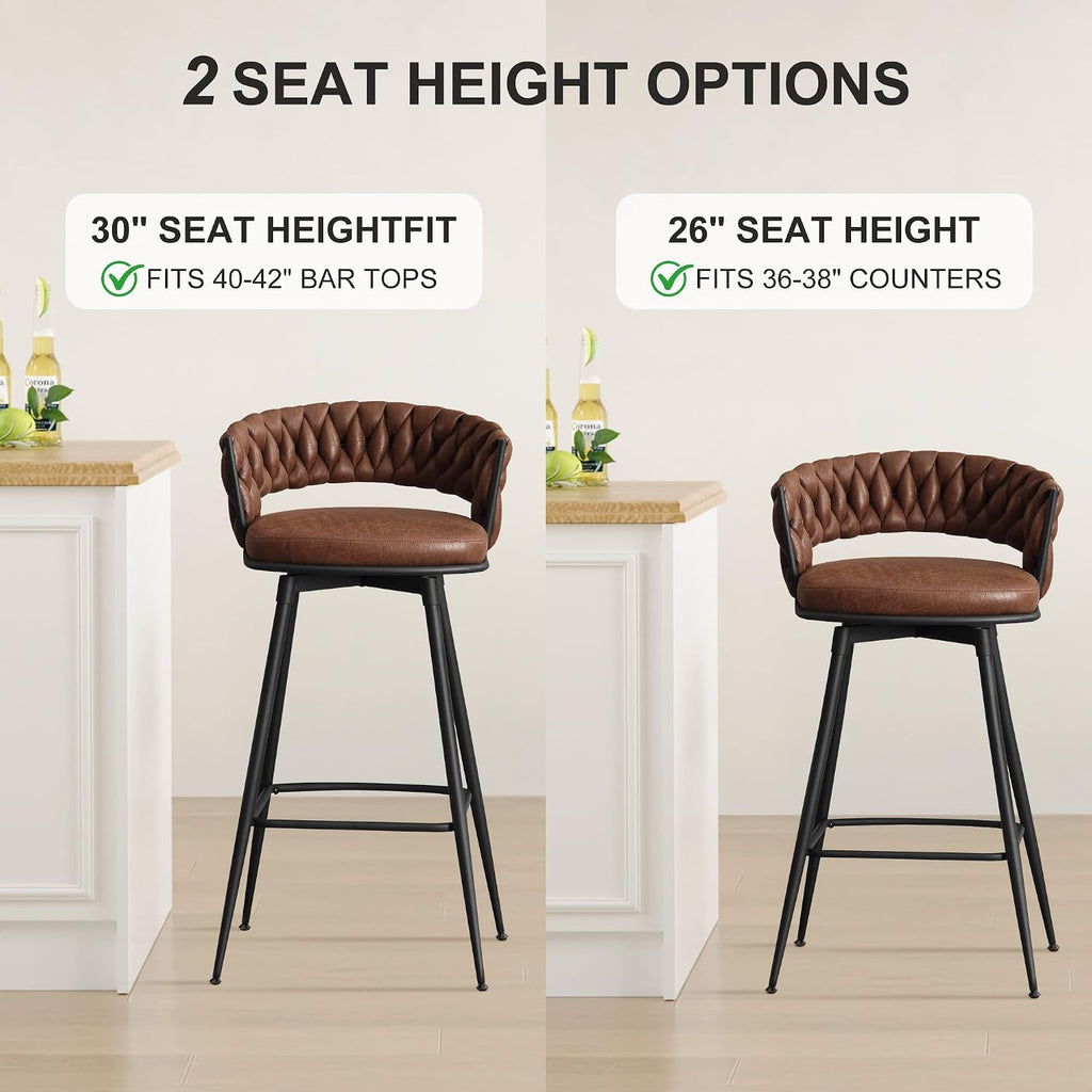 30" Woven Back Suede Swivel Bar Stools Set Of 3