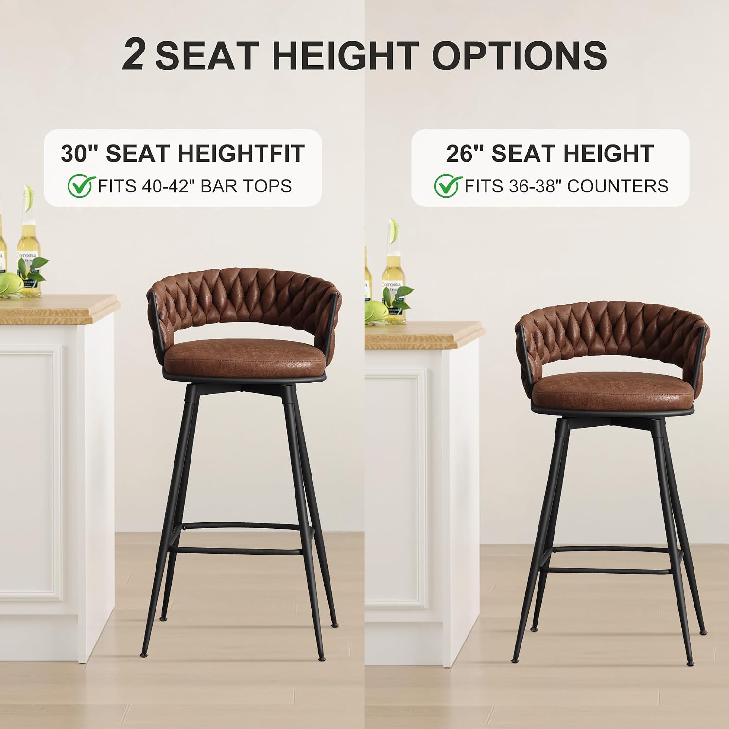 30" Woven Back Suede Swivel Bar Stools Set Of 3