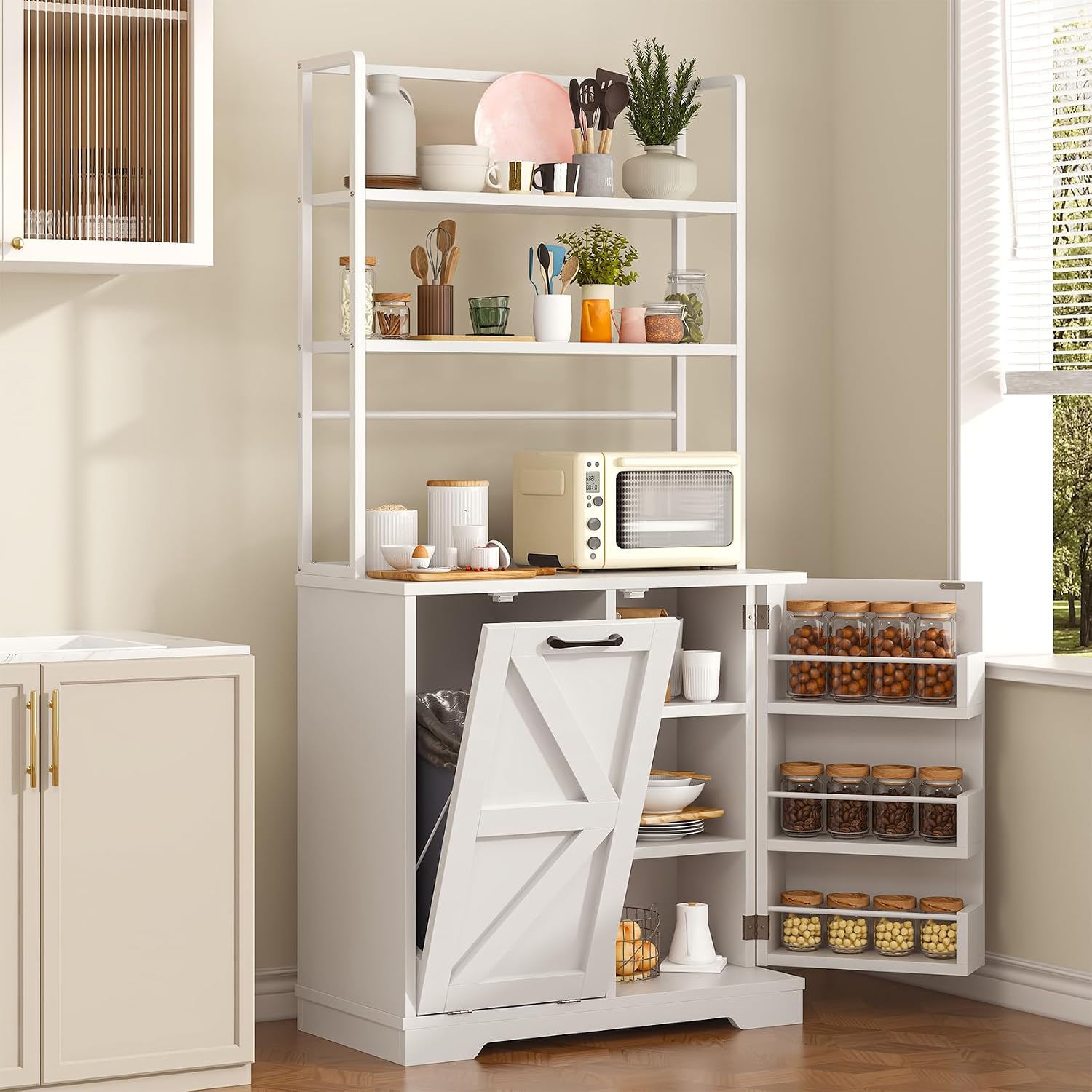 68" White Farmhouse Kitchen Bakers Rack