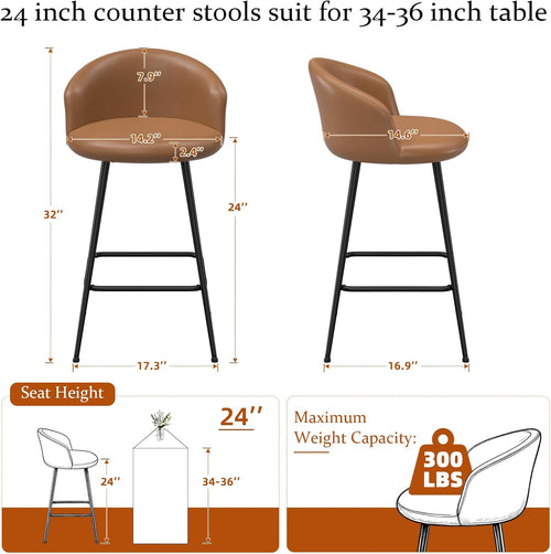 24" Brown Counter Bar Stools Set Of 4