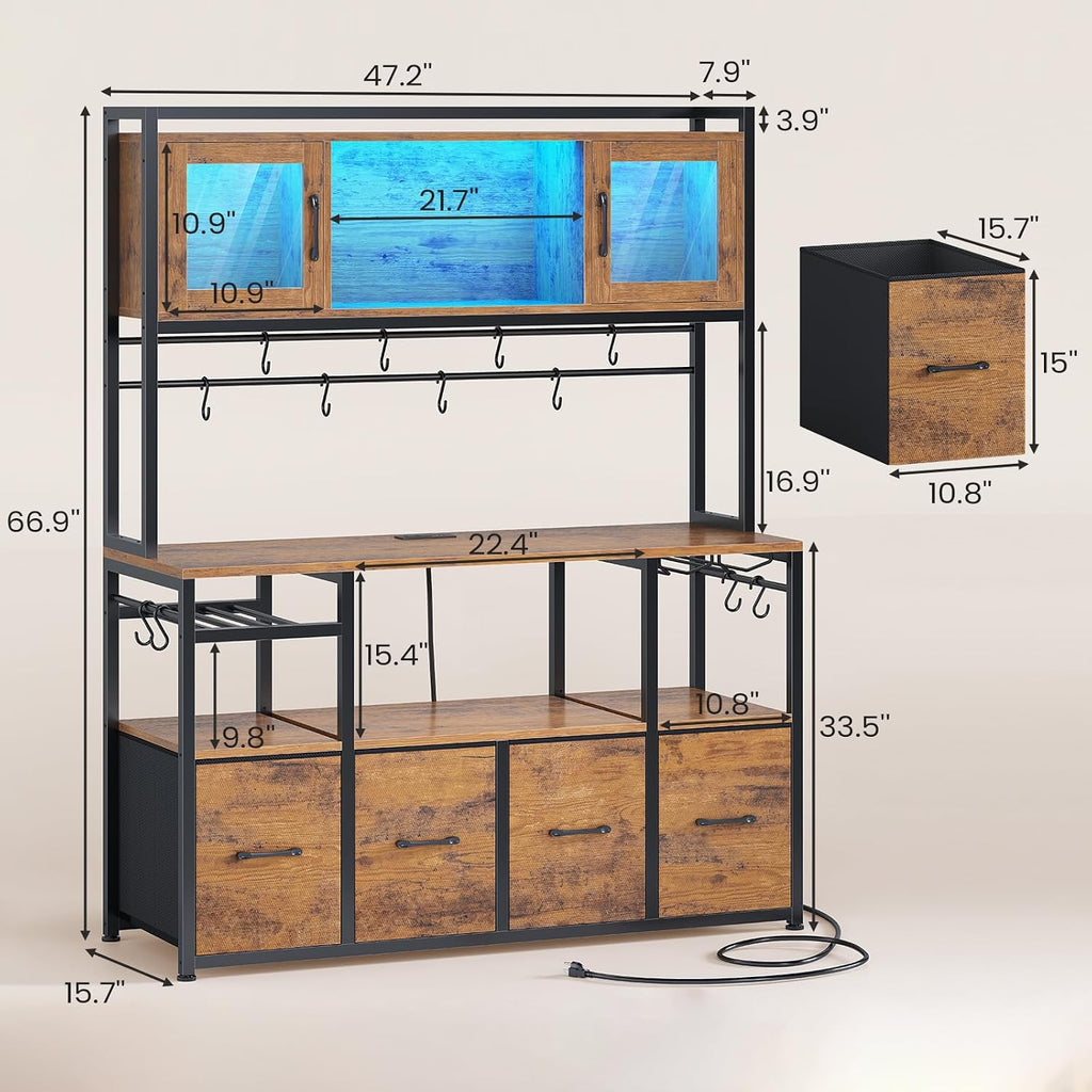 LED Bakers Rack Rustic Brown