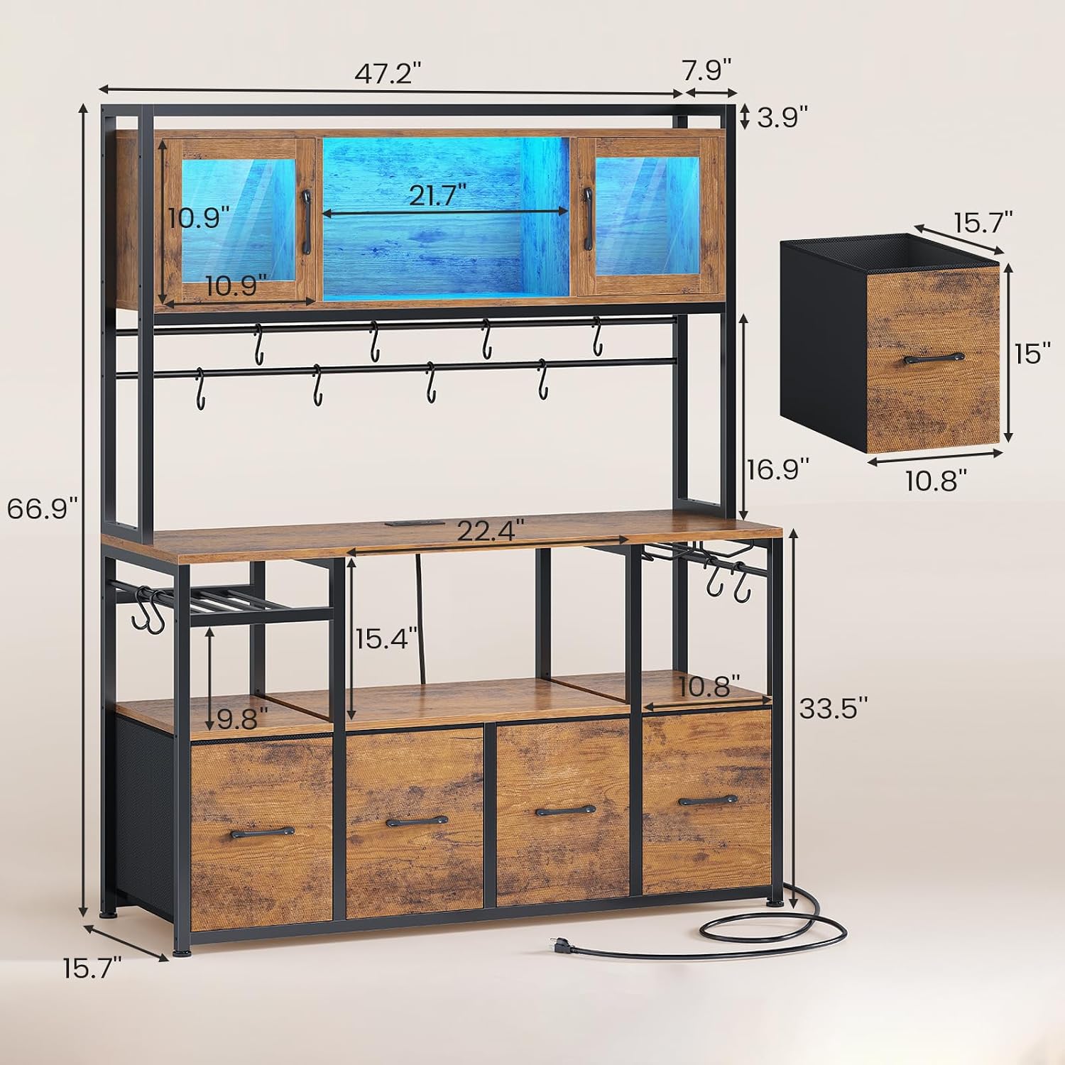 LED Bakers Rack Rustic Brown