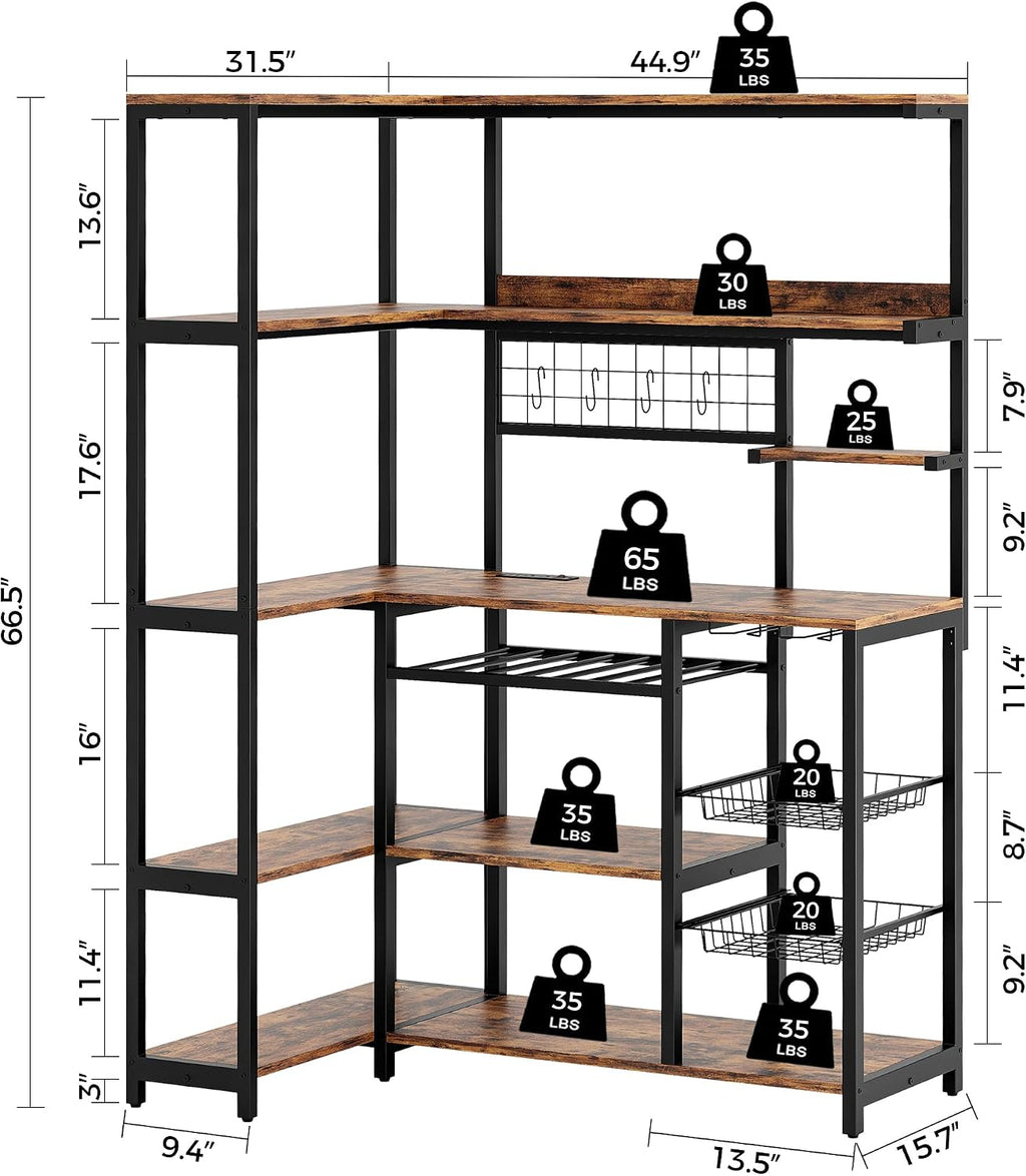 Rustic Brown Corner Bakers Rack
