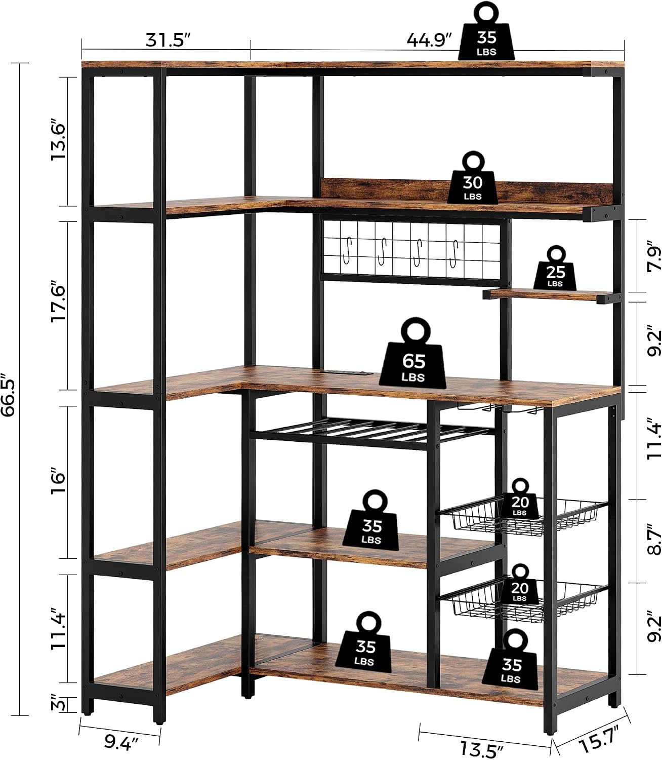Rustic Brown Corner Bakers Rack