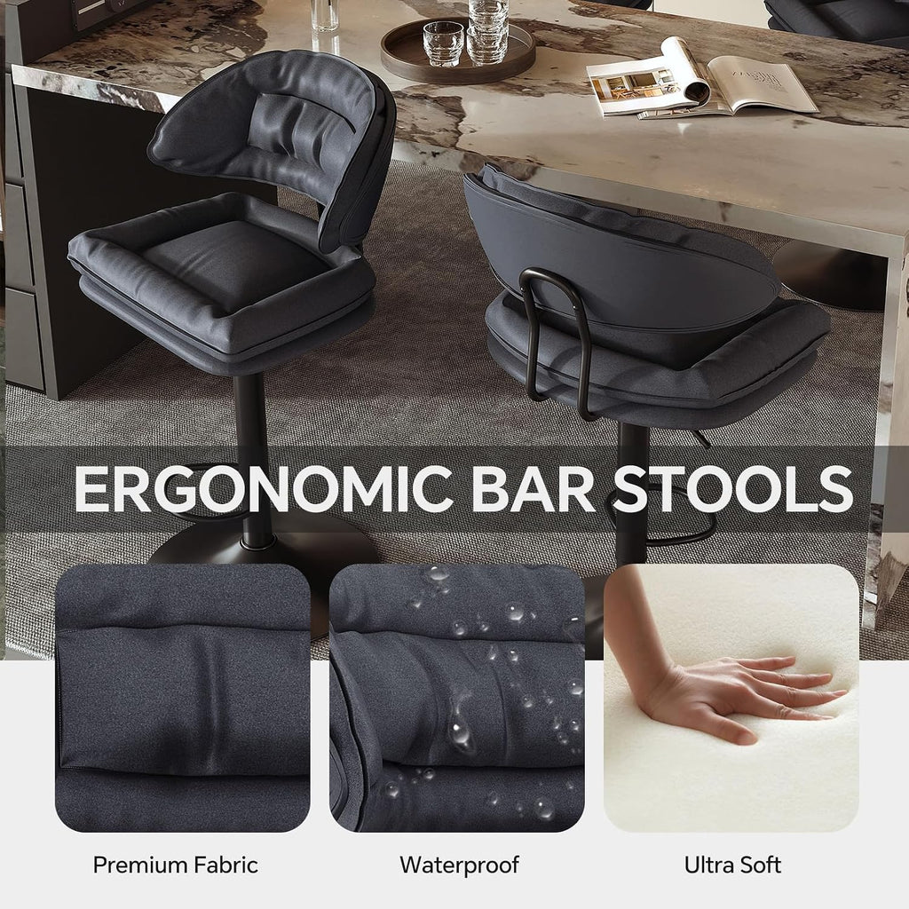 Charcoal Black Swivel Bar Stools Set Of 2