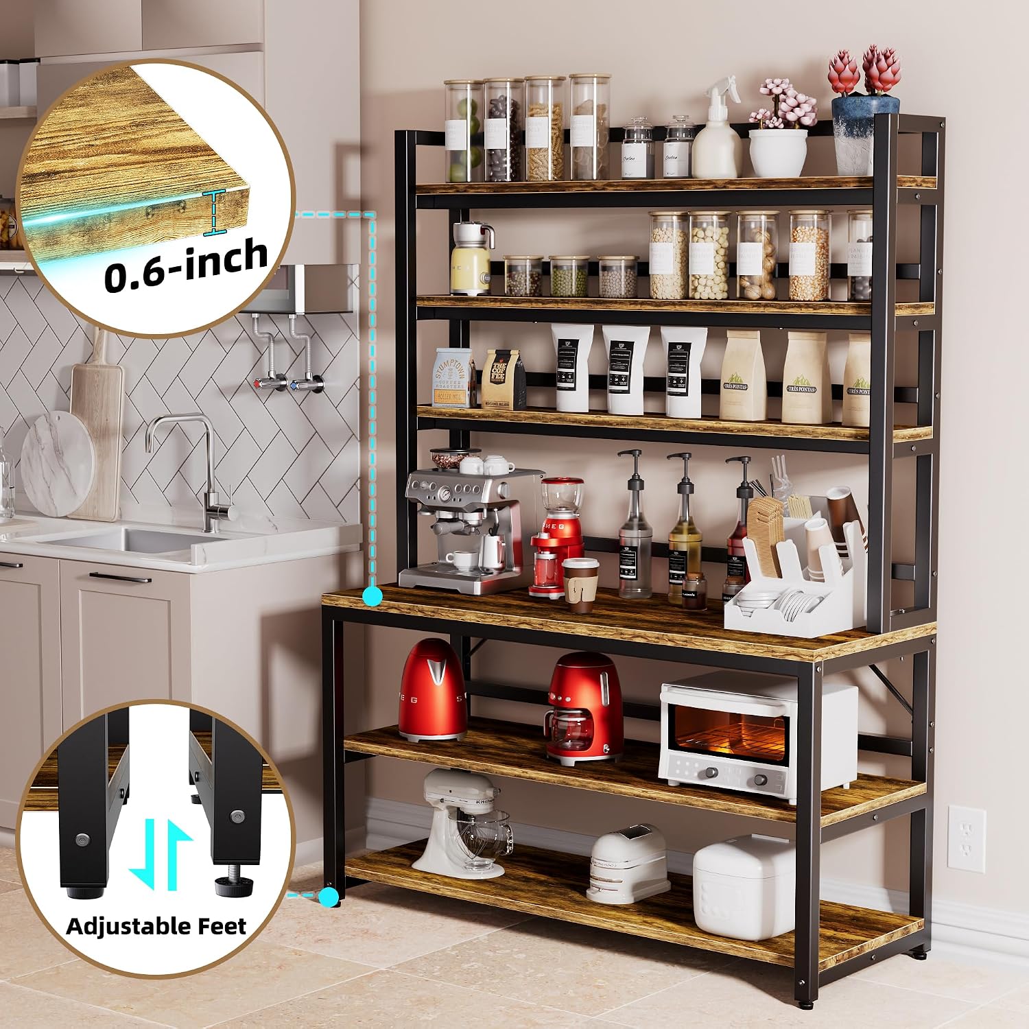 47.2" Rustic Brown Kitchen Bakers Rack