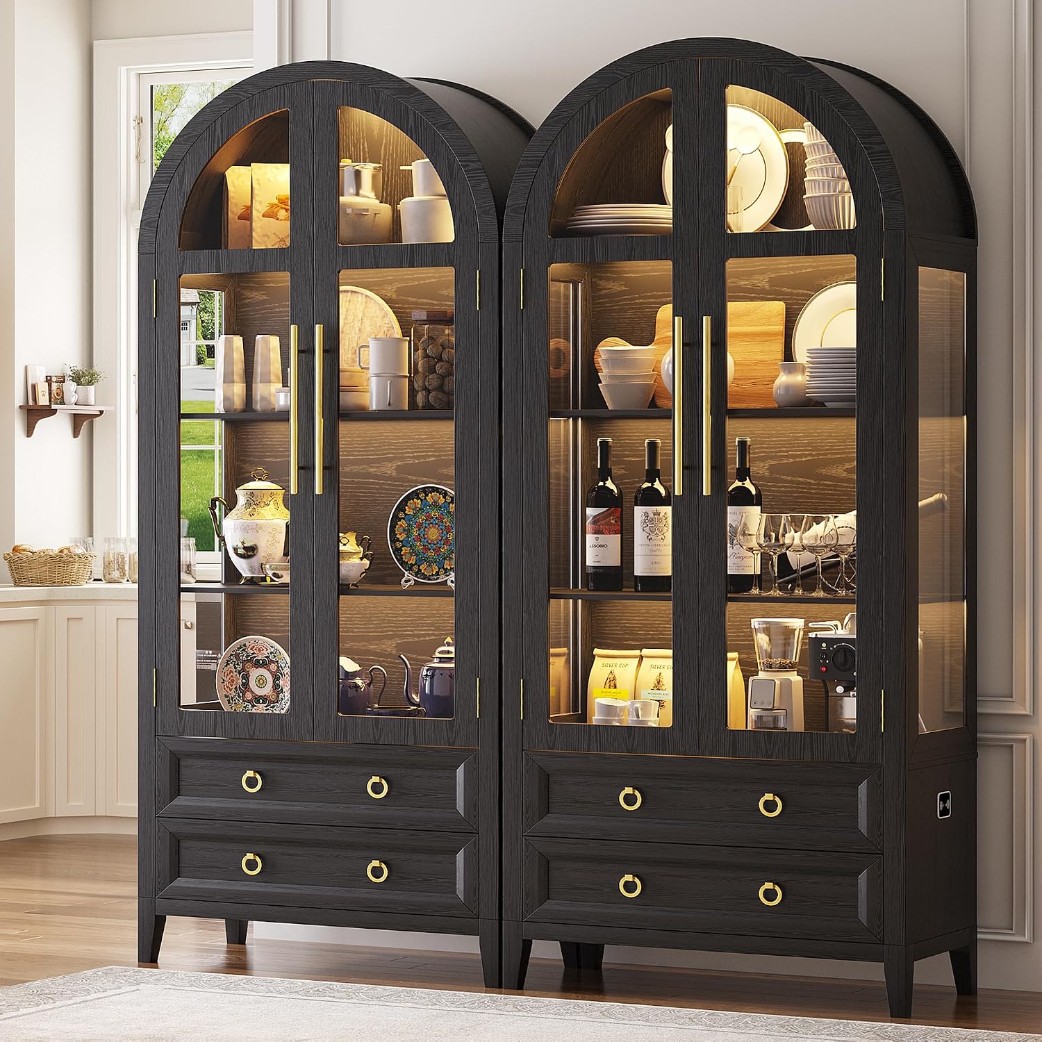 71" Arched LED Display Cabinet Black
