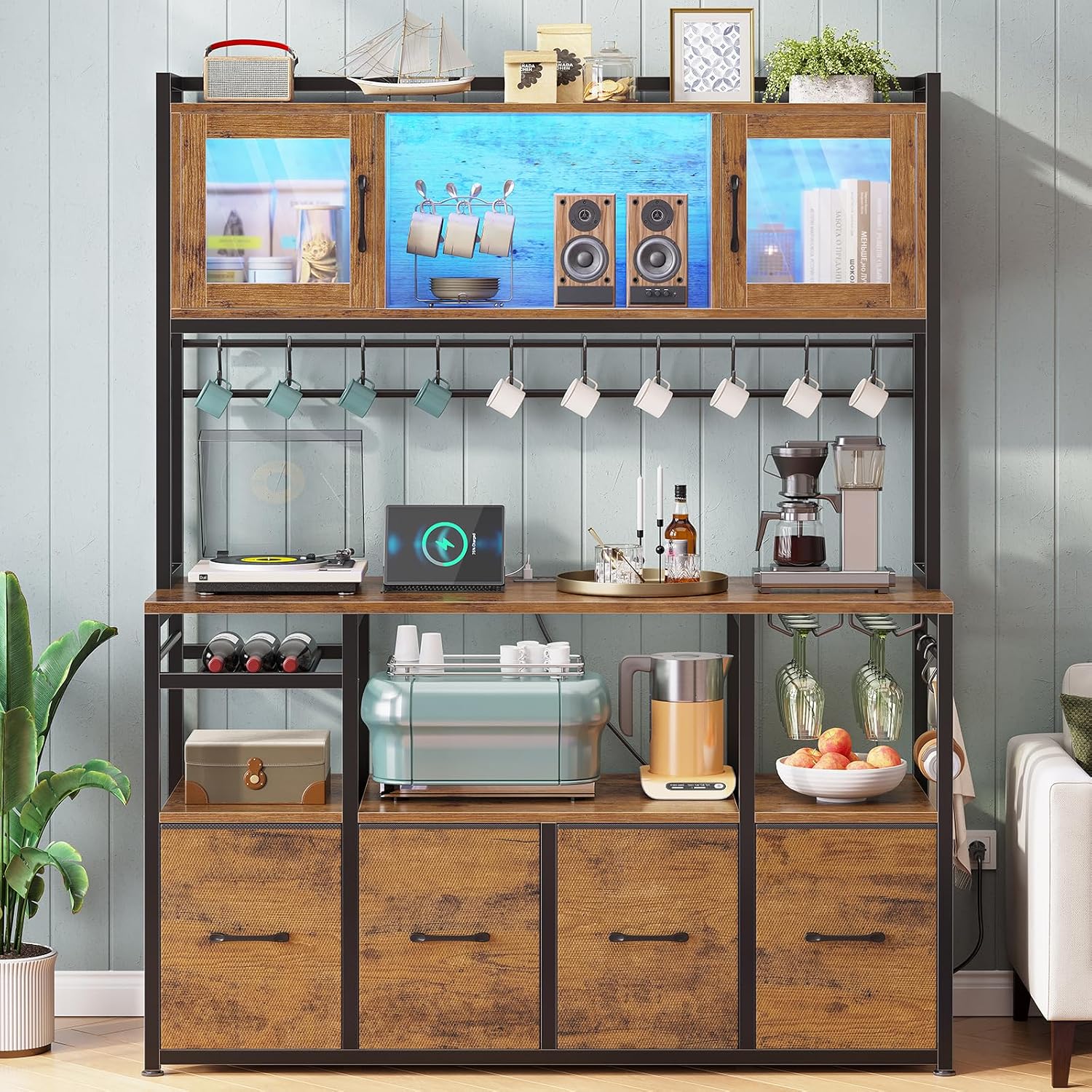 LED Bakers Rack Rustic Brown